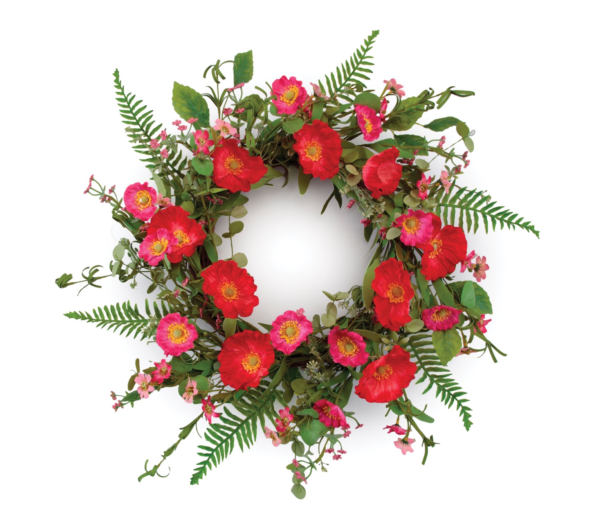 Melrose International Mixed Poppy Floral Wreath22"D