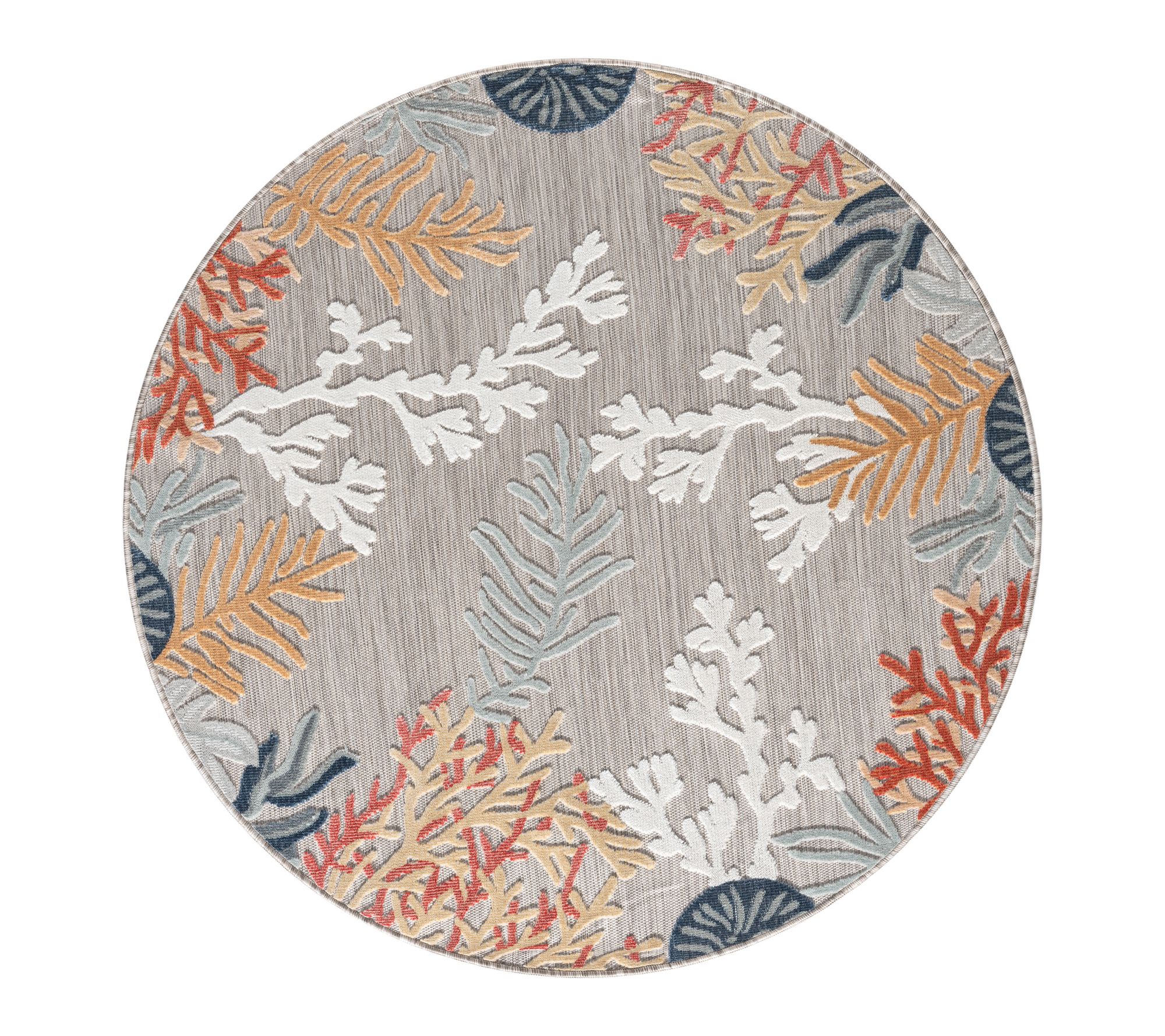 Ox Bay Coastal Coral Outdoor Area Rug, Beige/Multi, 7'6" Round
