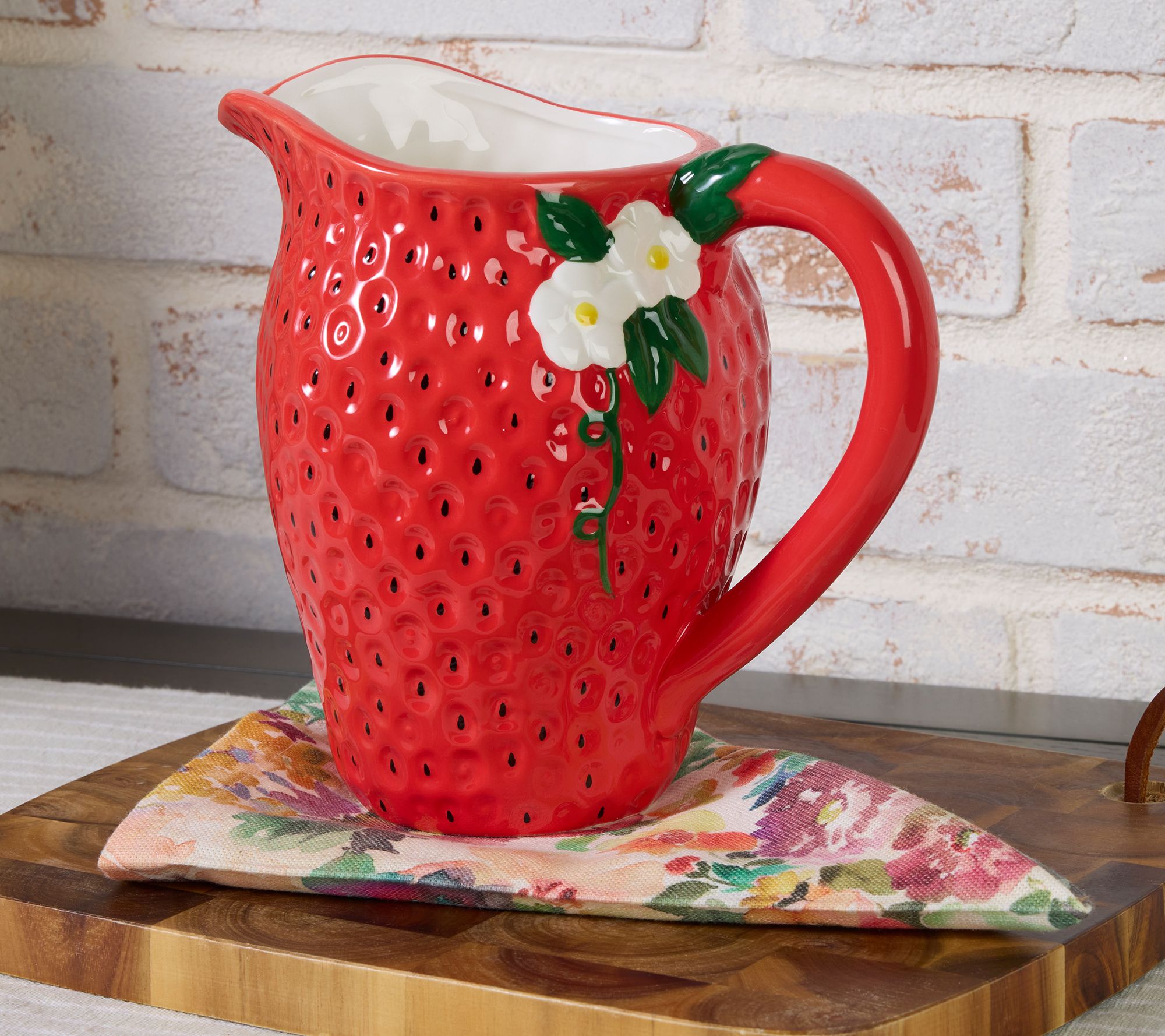 "As Is" Ceramic Strawberry Fruit Pitcher by Valerie