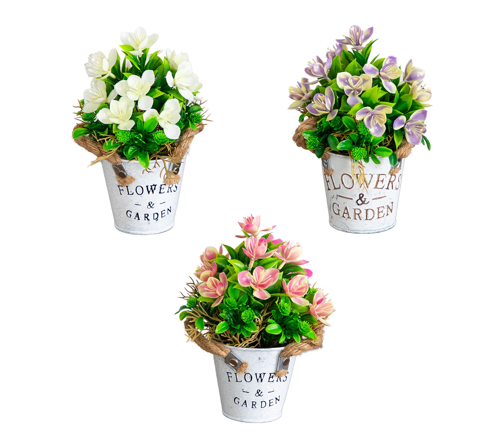 Flowering Arrangement in Planter - Set of 3 by Nearly Natural