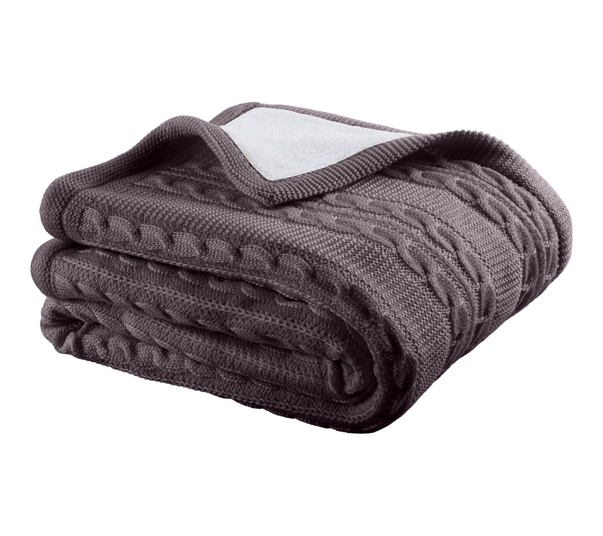 Lavish Home Cable Knit Throw Blanket Warm Sherpa