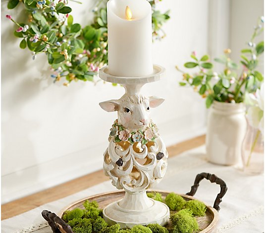 11" Carved Design Spring Candlestick Pedestal by Valerie