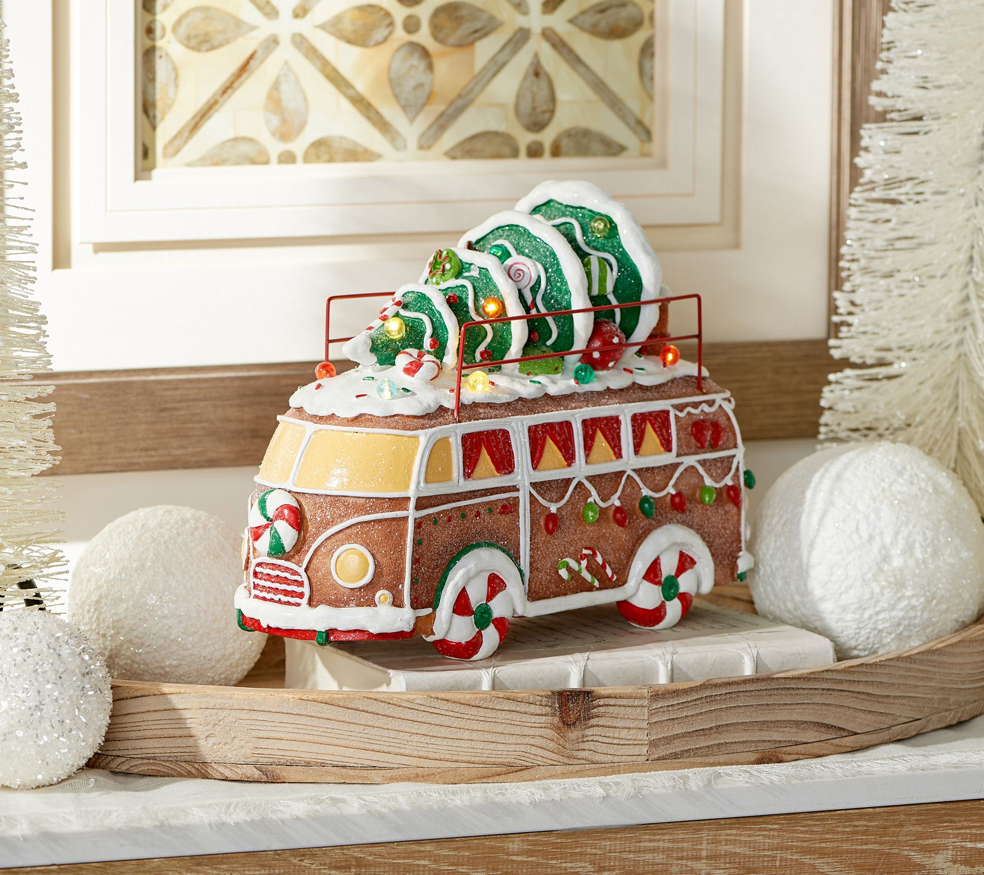 Illuminated Sugared Gingerbread Bus with Tree by Valerie - QVC.com