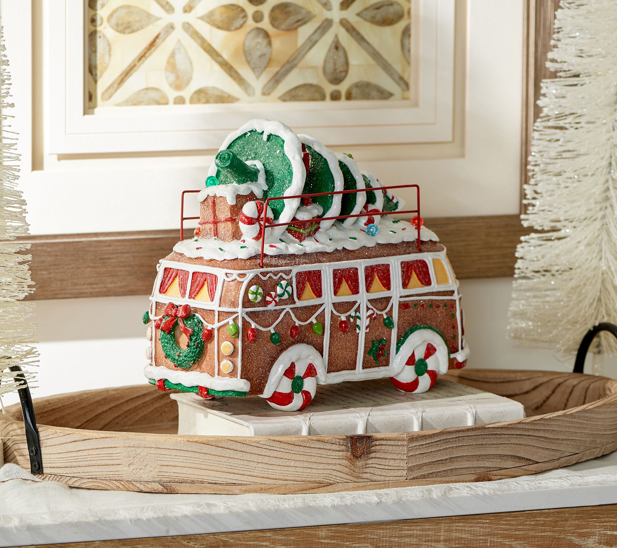Illuminated Sugared Gingerbread Bus with Tree by Valerie - QVC.com