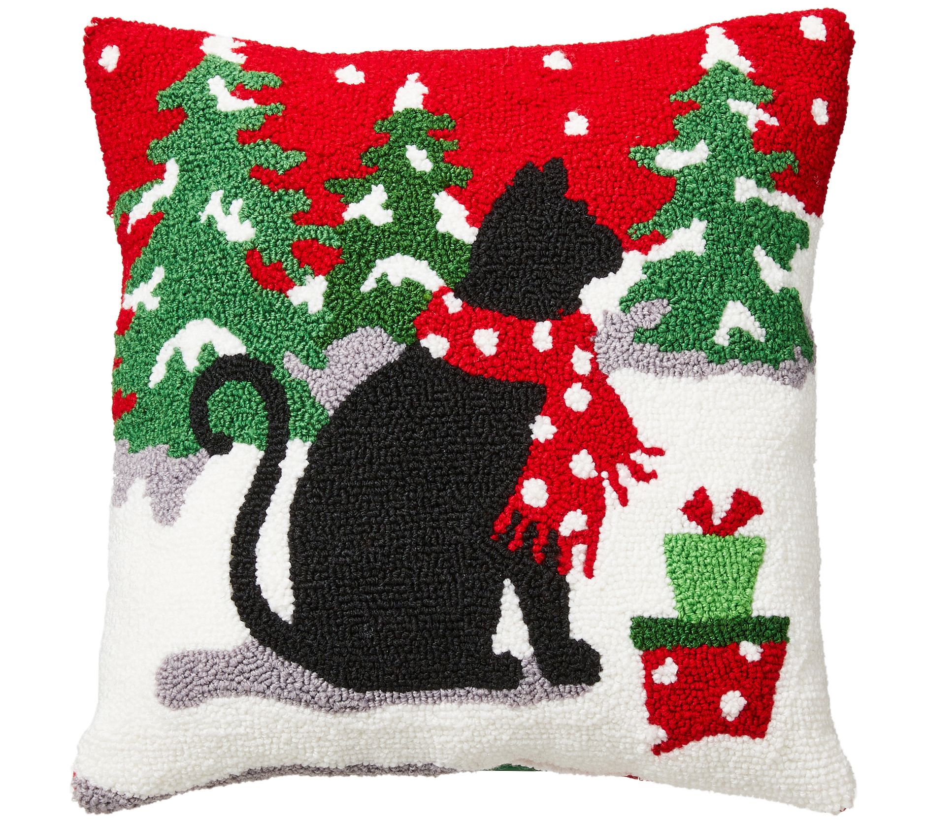 Glitzhome 14"L Hooked Pet Lover Christmas Winter Throw Pillow