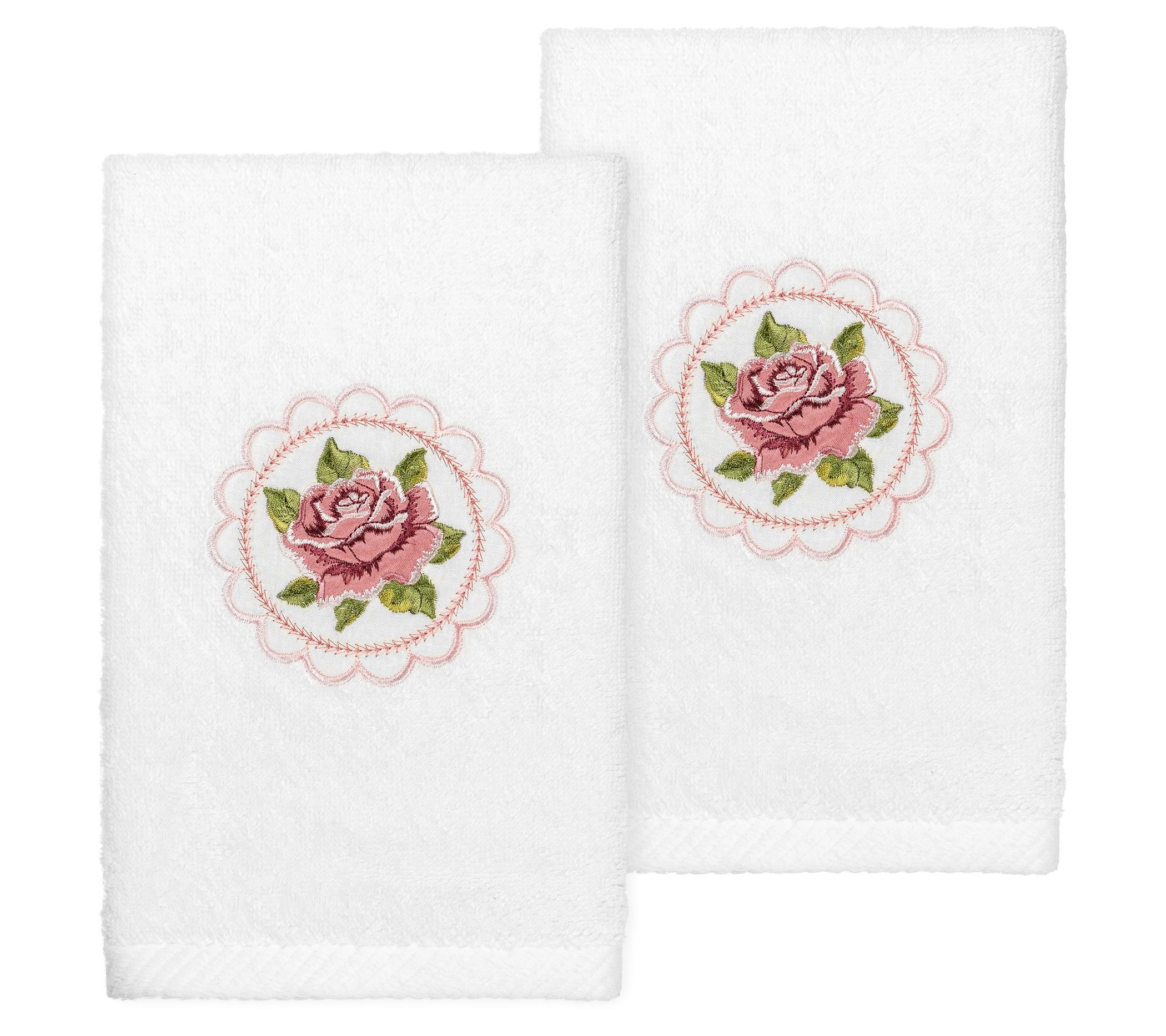 Home Reflections Set of 4 Coastal Embroidered Hand Towel Set ,Pink