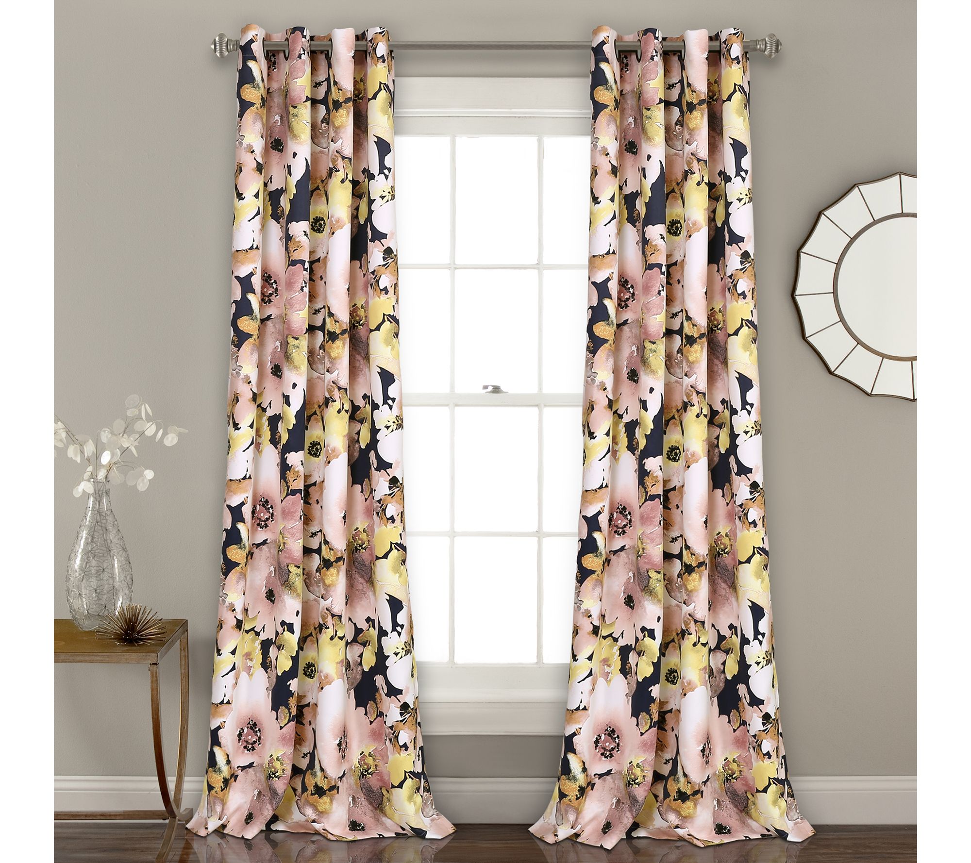 Floral Watercolor Room Darkening Window Curtains by Lush Decor