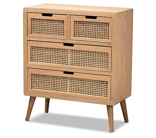 Alina Wood and Rattan 4-Drawer Accent Storage C abinet