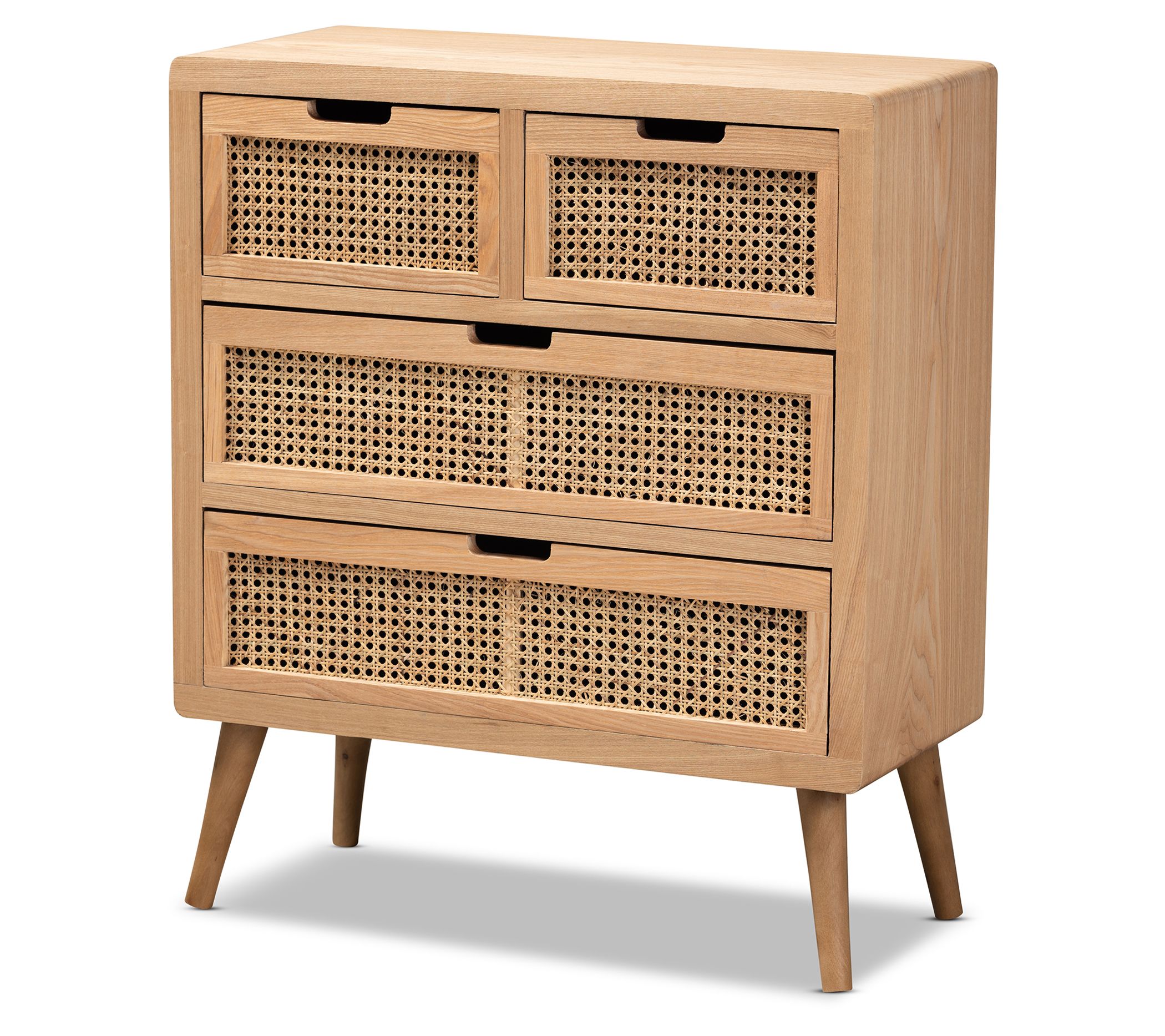 Alina Wood and Rattan 4-Drawer Accent Storage Cabinet