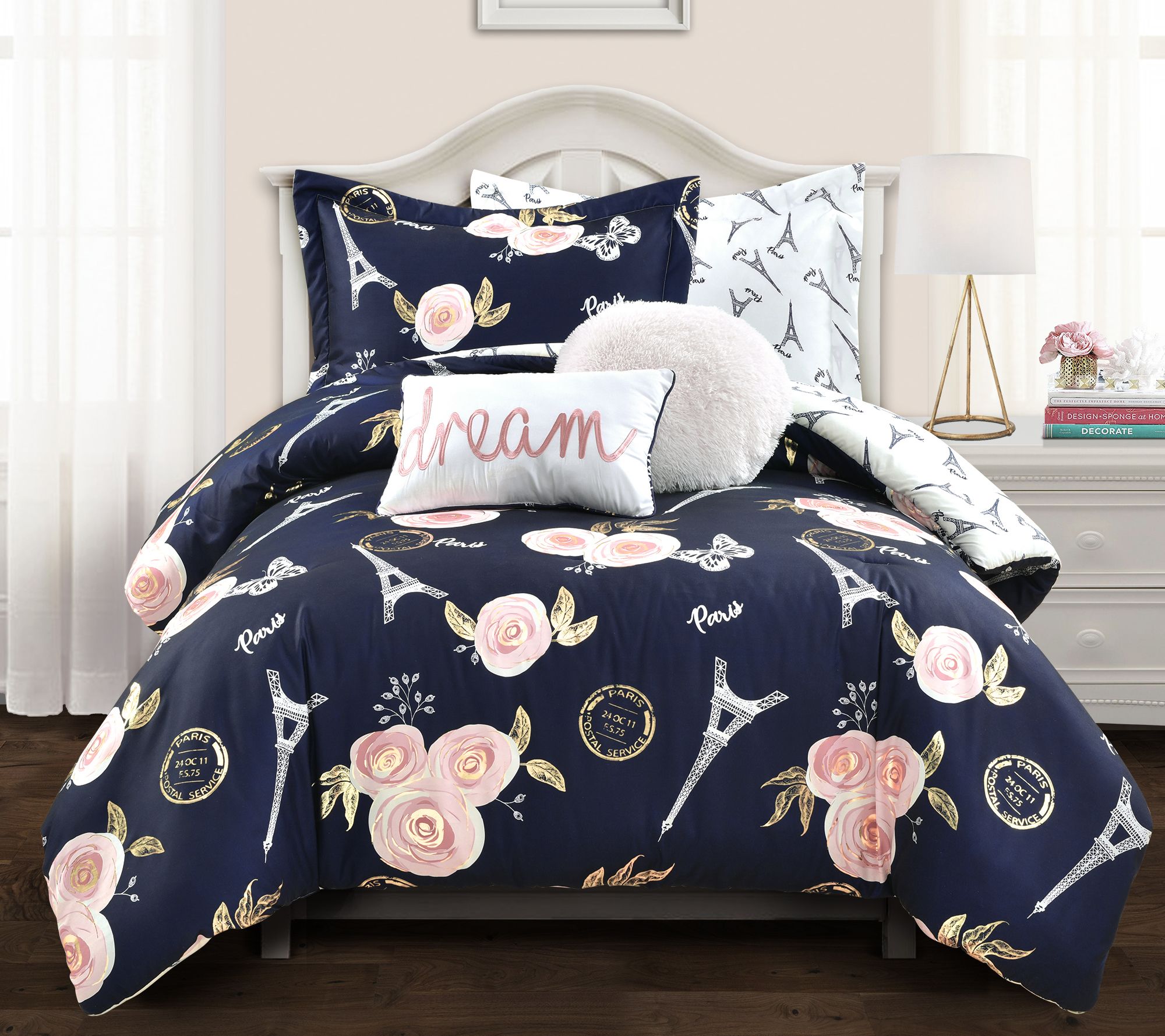 Vintage Paris Rose Butterfly T/TXL Comforter Set by Lush Decor