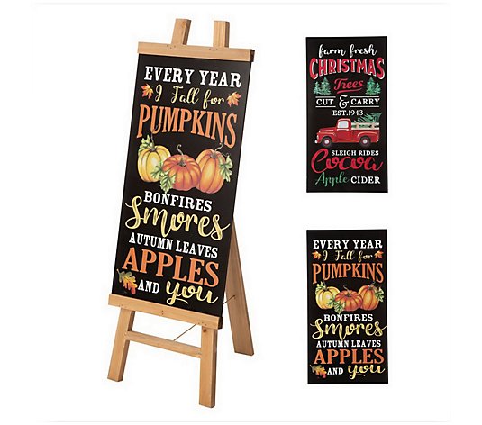 Glitzhome Harvest and Holiday Reversable EaselPorch Sign
