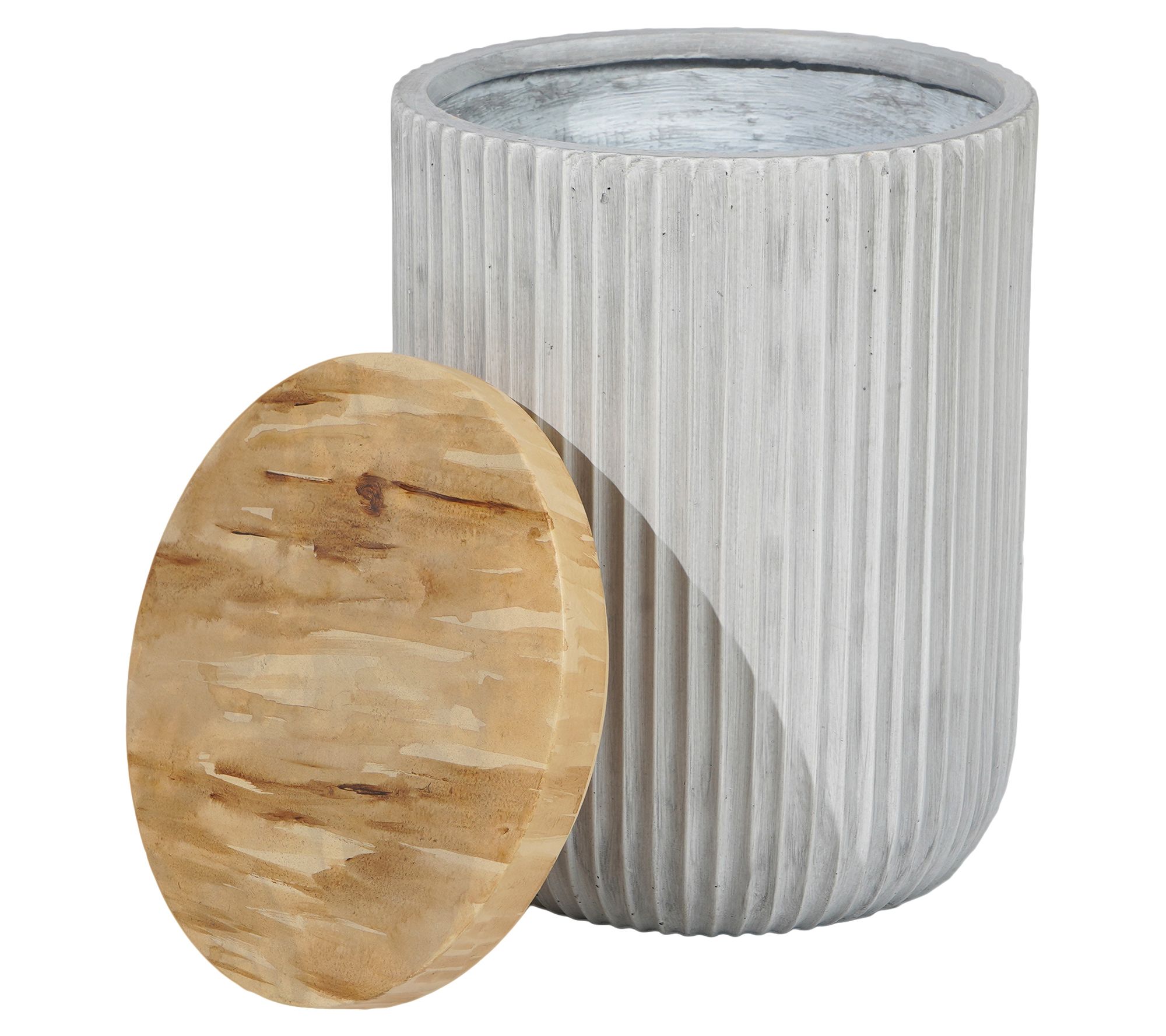 LuxenHome Gray Cement Indoor/Outdoor Side Table with Storage