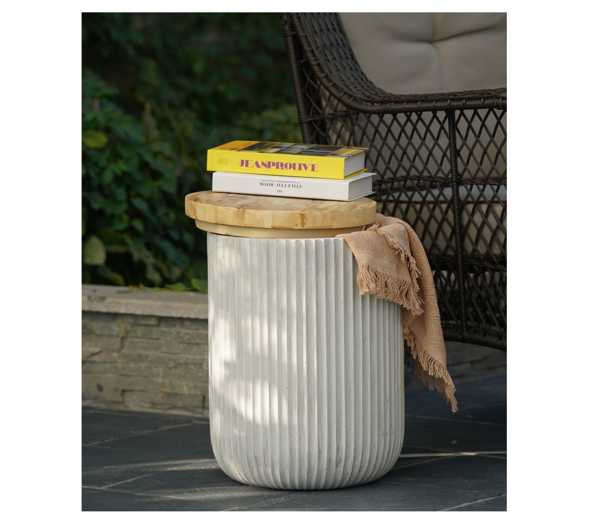 LuxenHome Gray Cement Indoor/Outdoor Side Table with Storage