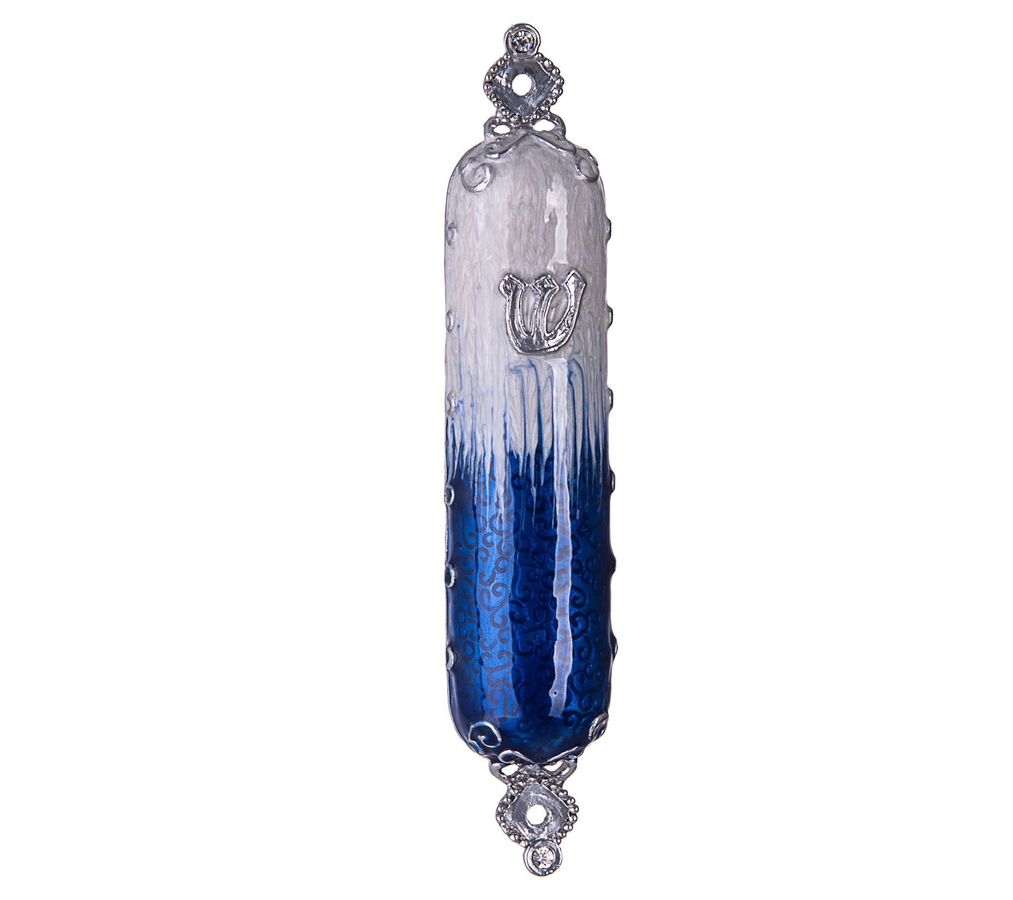 Copa Judaica Mezuzah Case Blue Tone Enamel With Stones