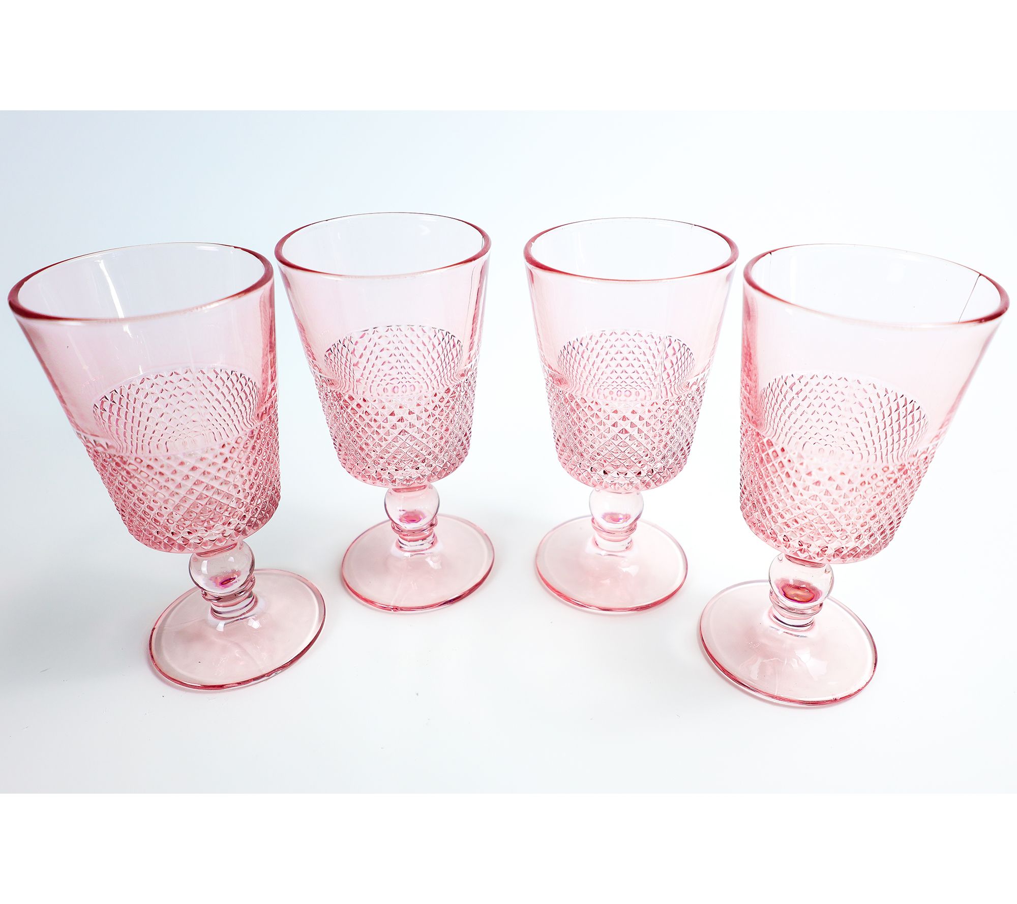 12 oz. Designer Diamond Cut Pink Acrylic Wine Glasses Set (Set of 4)