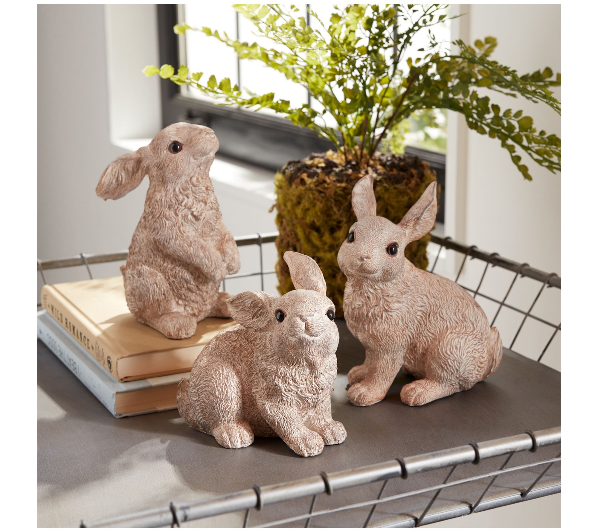 Melrose Stone Garden Rabbit Figurines Set of 3 - QVC.com