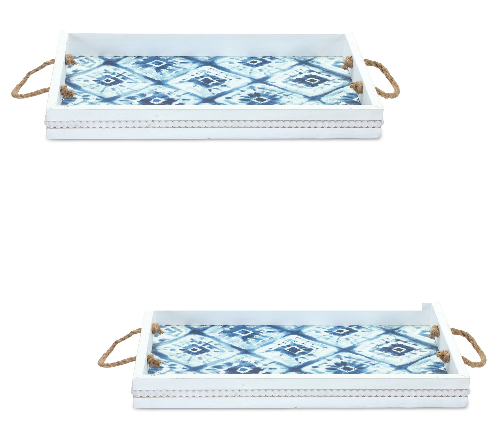 Melrose International Wooden Tray with Handles (Set of 2)