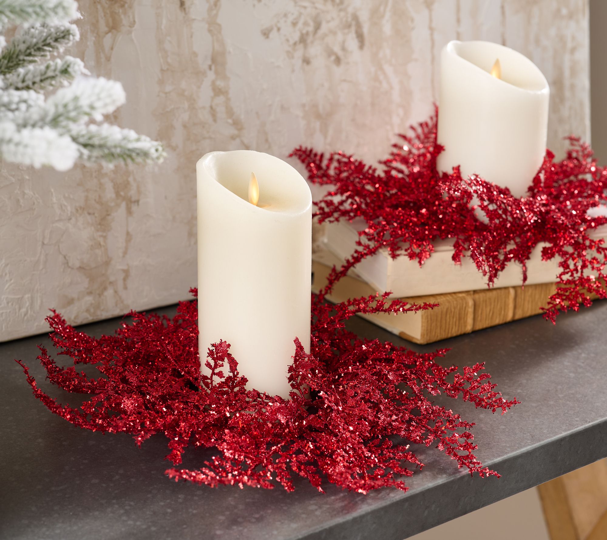 2-pc Glistening Maiden Hair Fern Candle Rings by Valerie