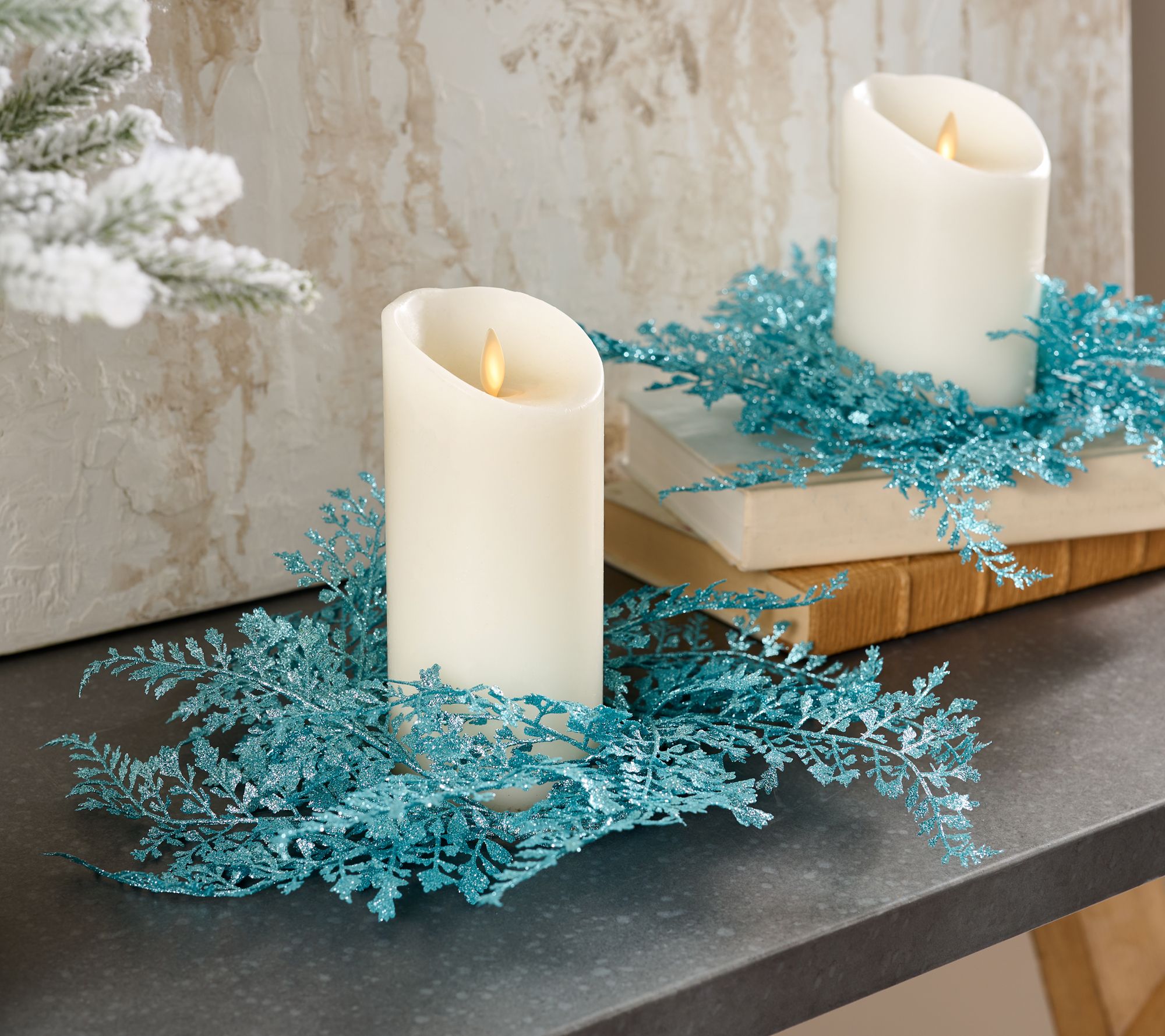 2-pc Glistening Maiden Hair Fern Candle Rings by Valerie