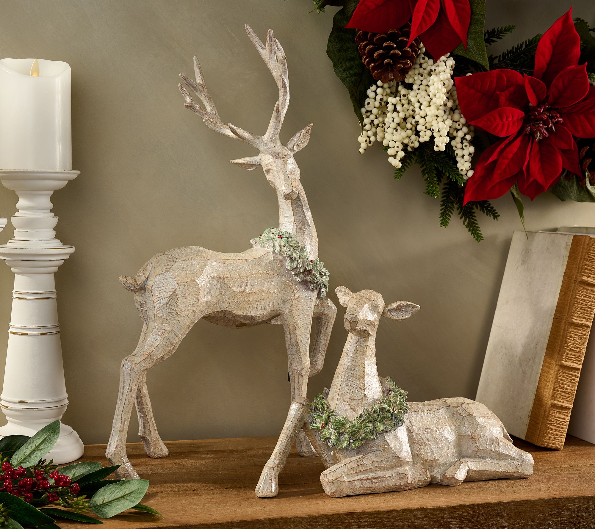 2 Piece Deer Figures with Wreath by Valerie - QVC.com
