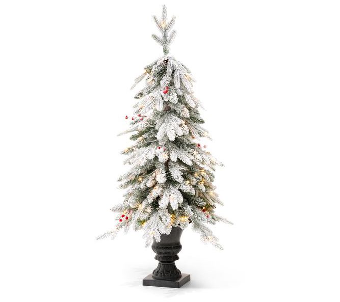 Glitzhome Ft Pre Lit Flocked Artificial Christmas Porch Tree Qvc Com