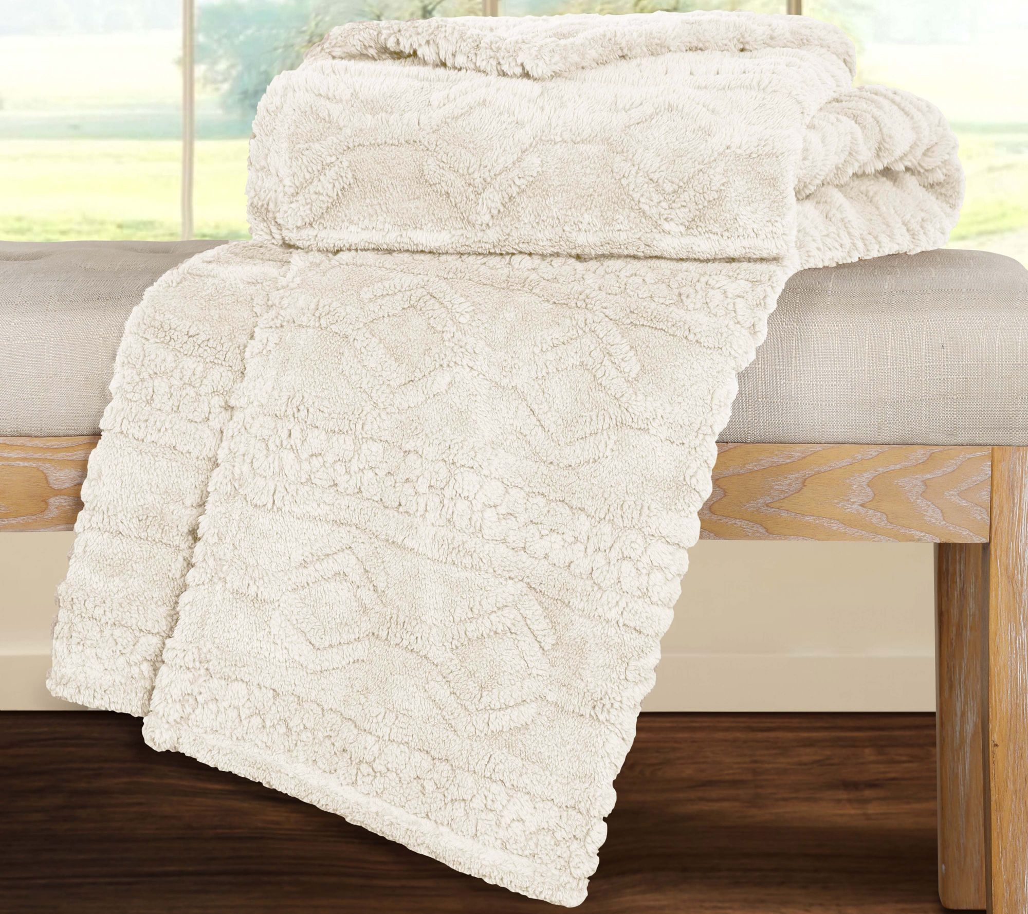 Superior Boho Knit Jacquard Fleece Fluffy Blanket - Throw