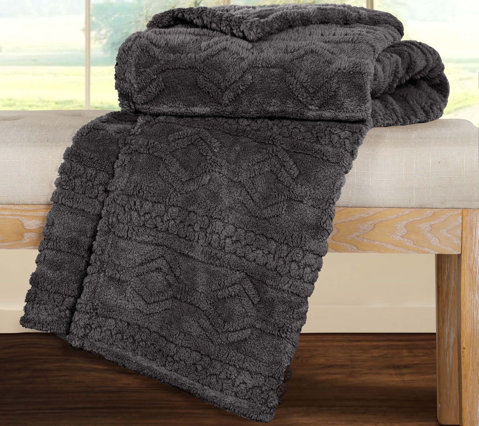 Superior Boho Knit Jacquard Fleece Fluffy Blanket - Throw