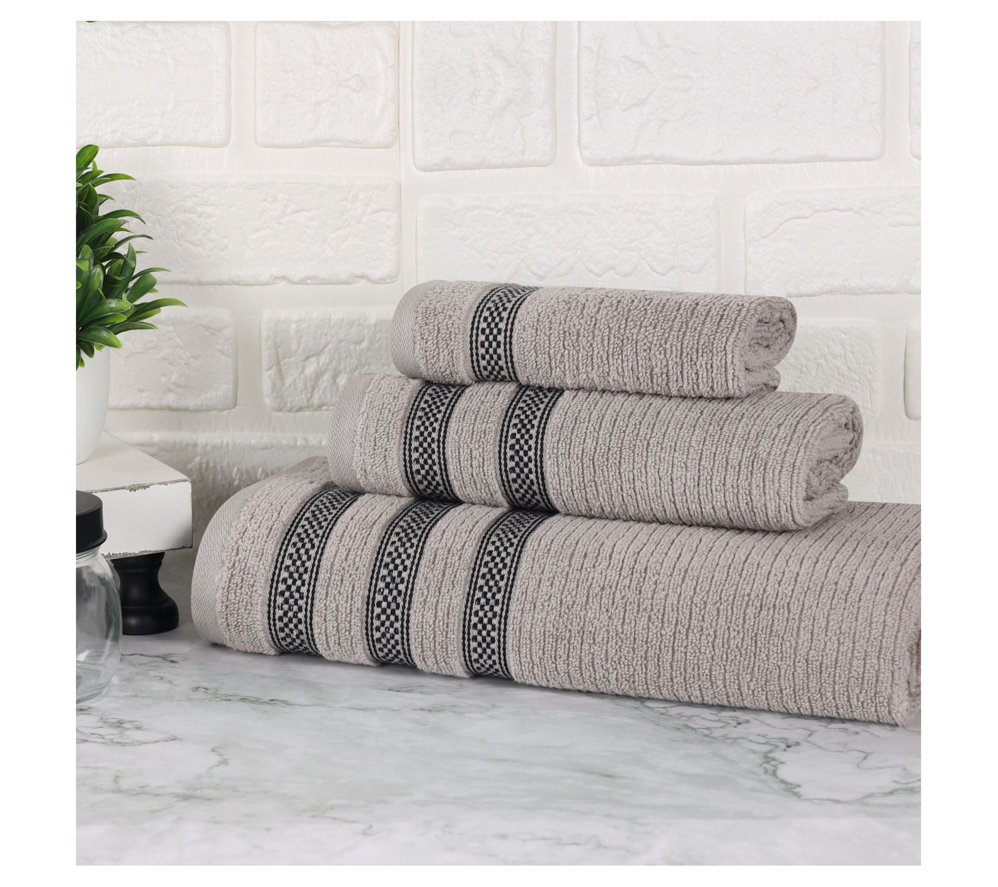 Superior 3pc Soft Zero Twist Cotton Ribbed Plush Towel Set
