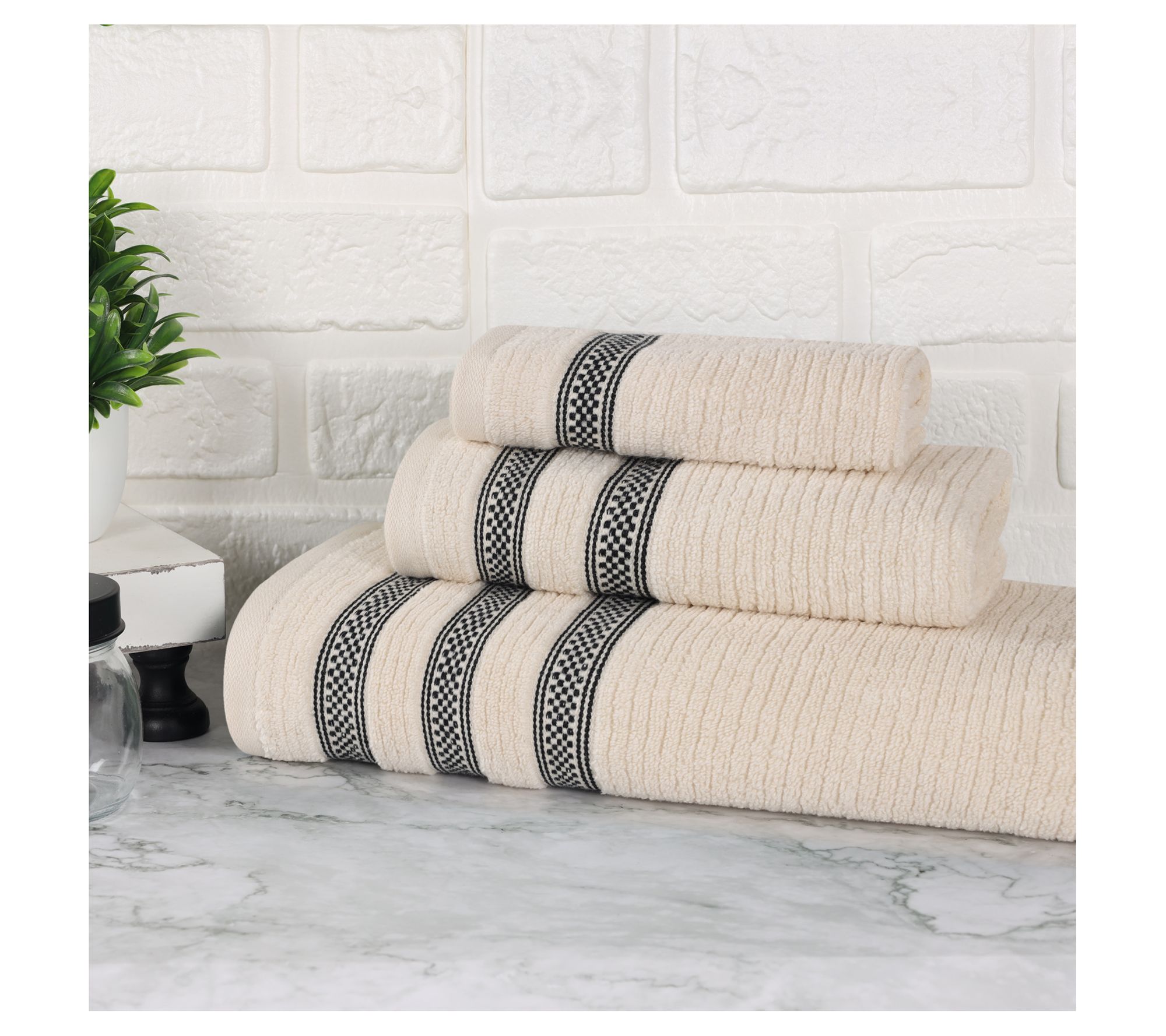 Superior 3pc Soft Zero Twist Cotton Ribbed Plush Towel Set