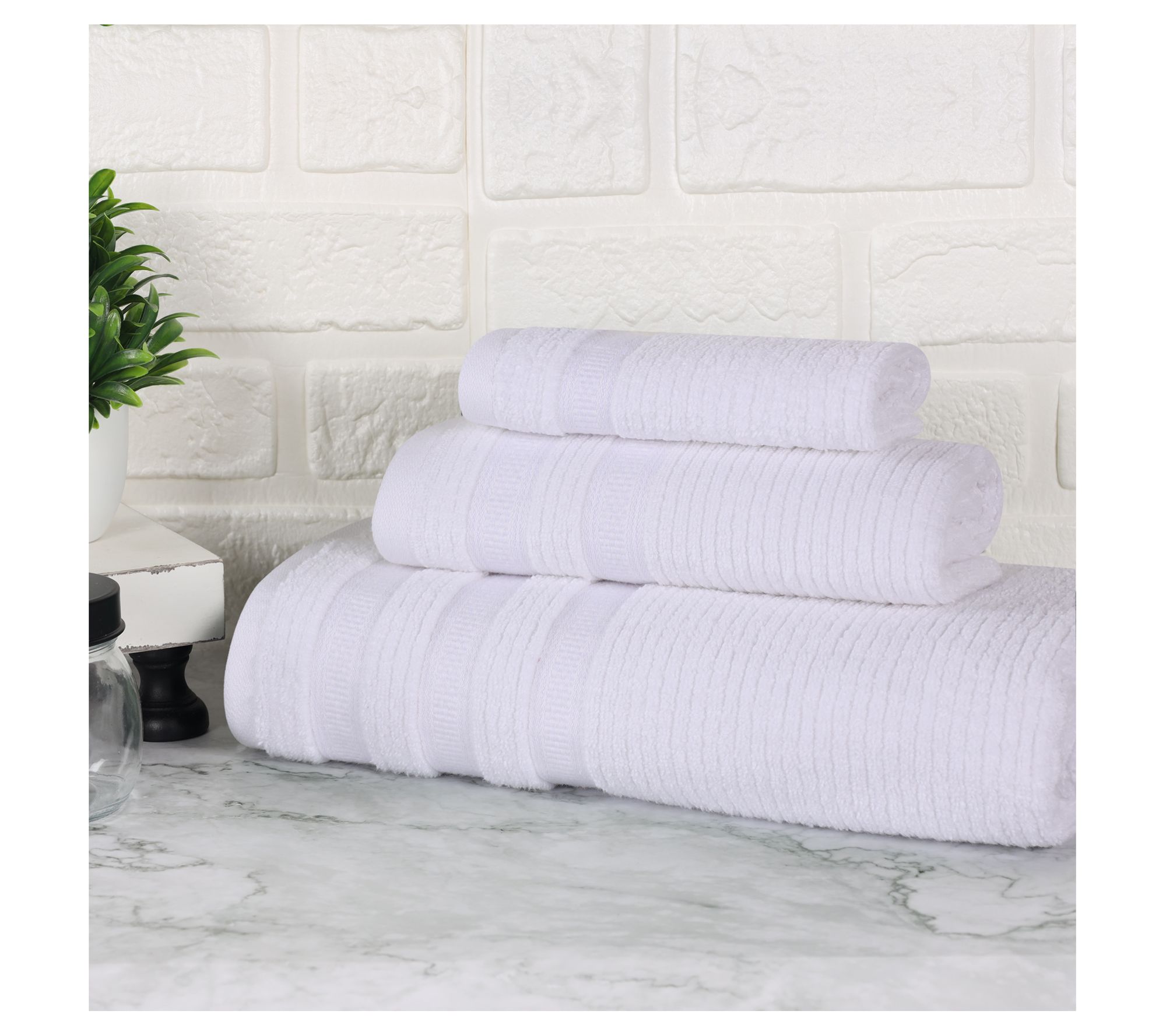 Superior 3pc Soft Zero Twist Cotton Ribbed Plush Towel Set