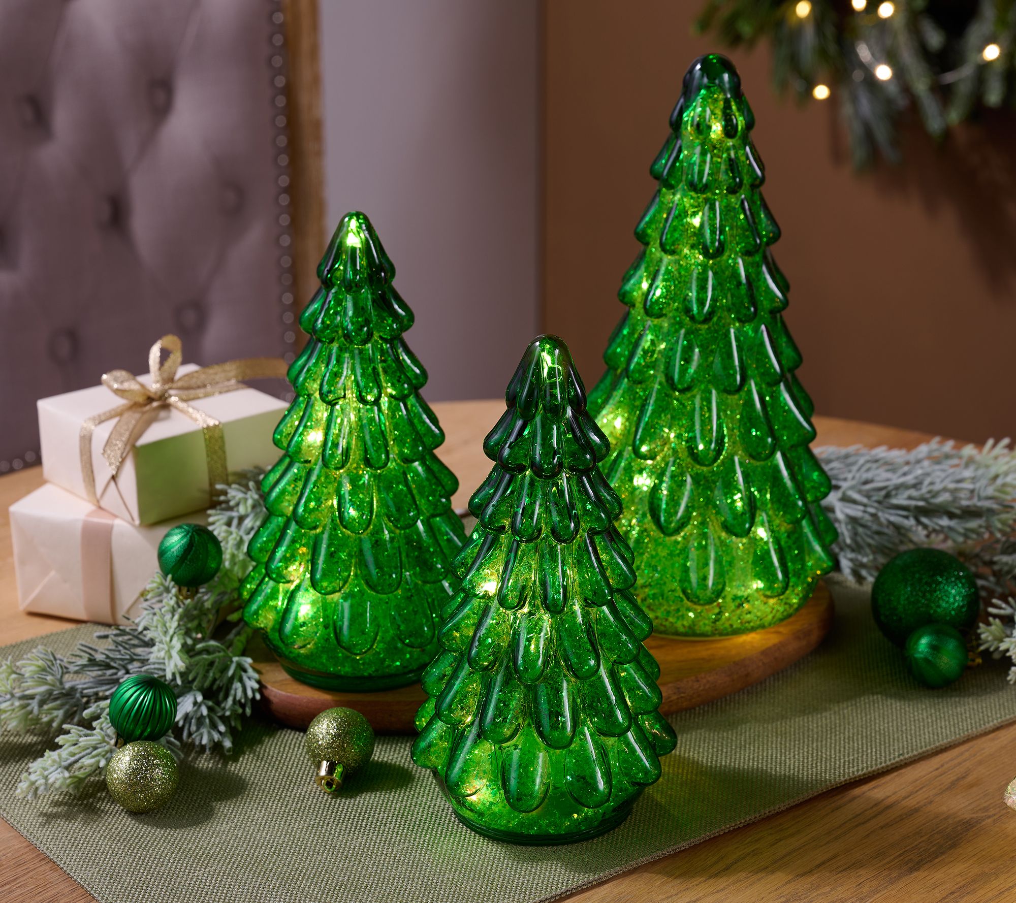 Set of 3 Illuminated Glass Trees by Valerie