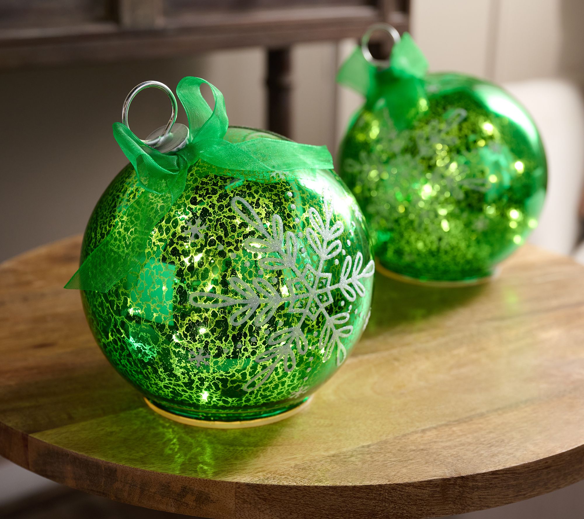 S/2 Illuminated Snowflake Holiday Ornaments by Valerie