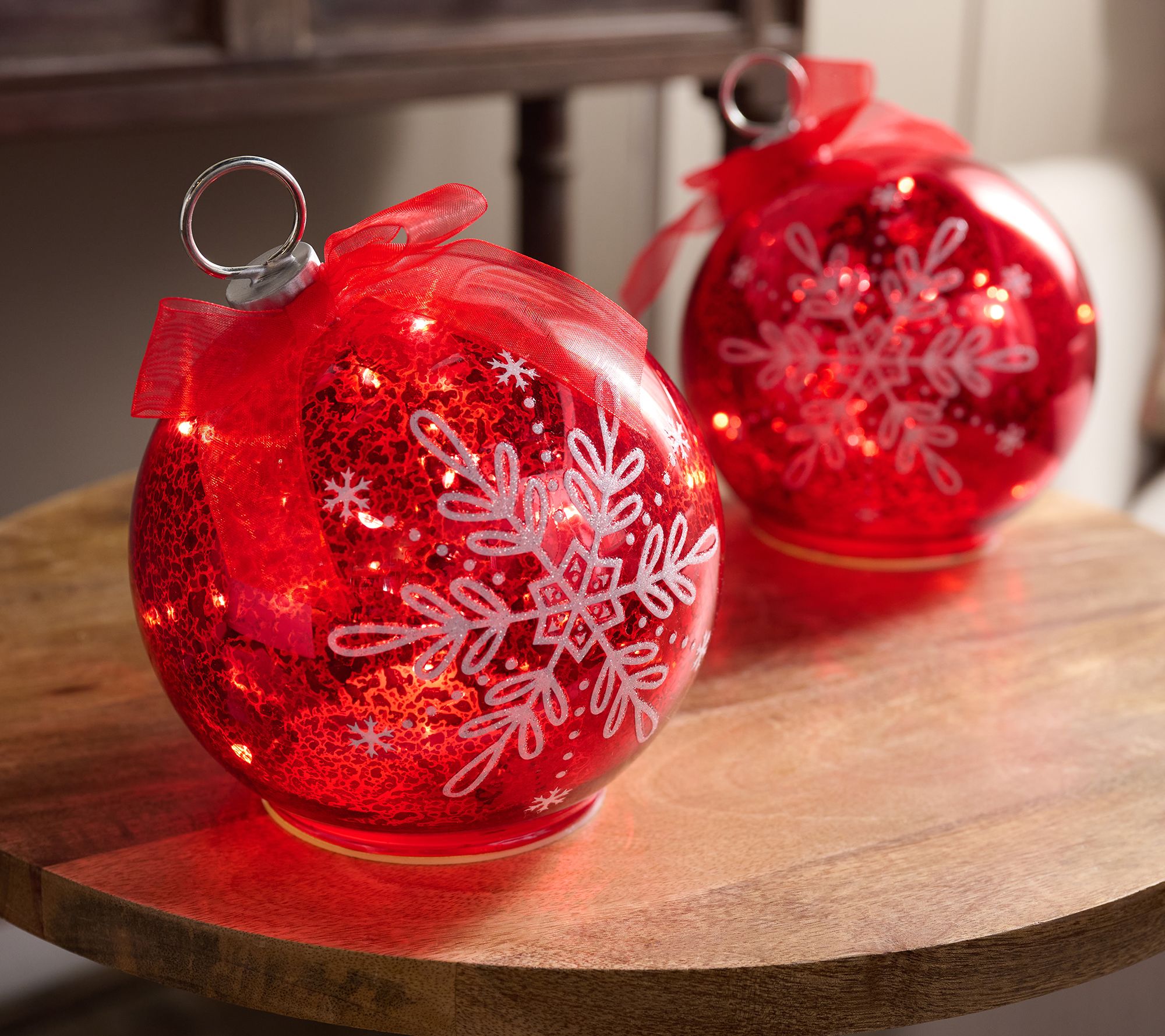S/2 Illuminated Snowflake Holiday Ornaments by Valerie