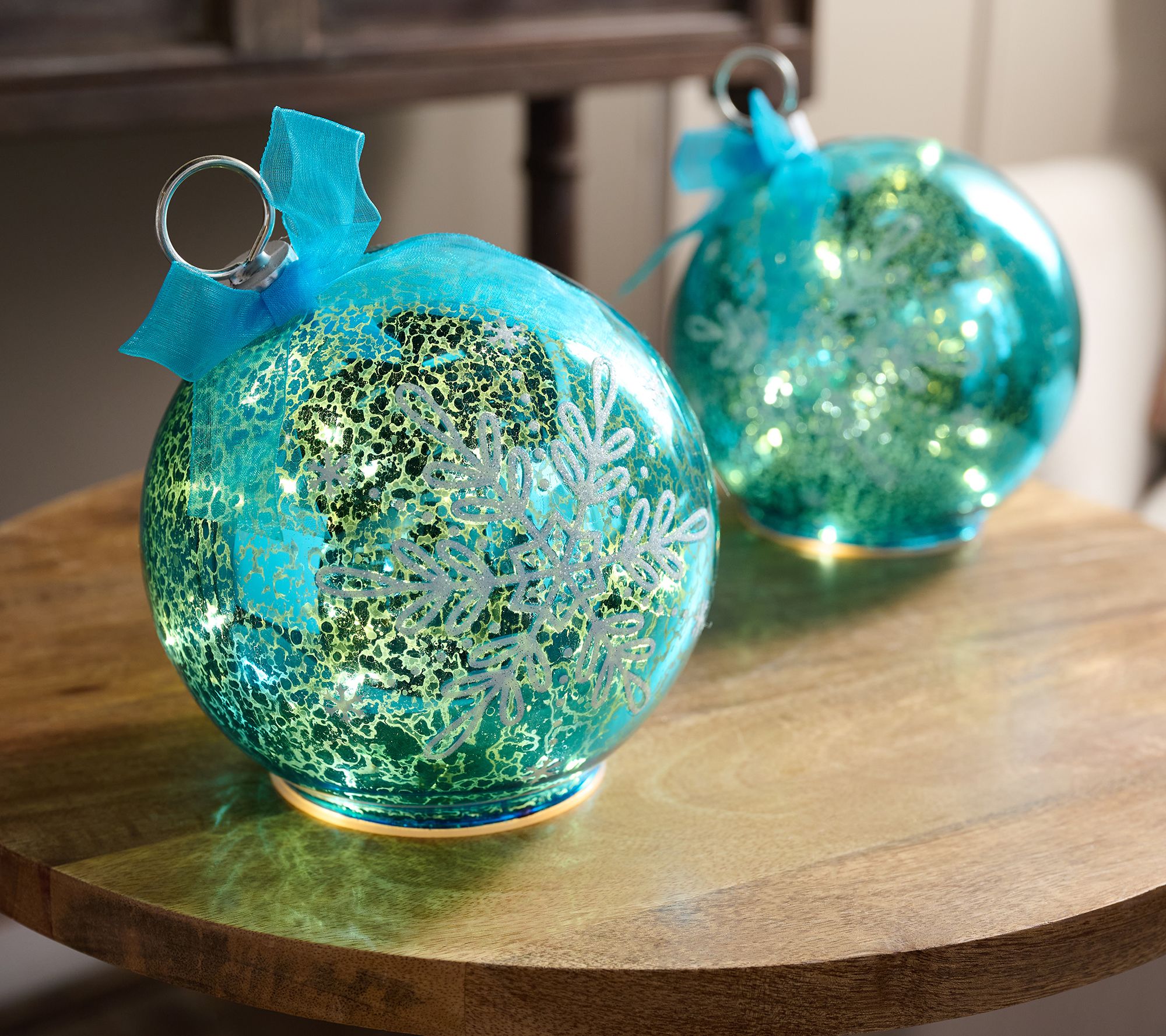 S/2 Illuminated Snowflake Holiday Ornaments by Valerie