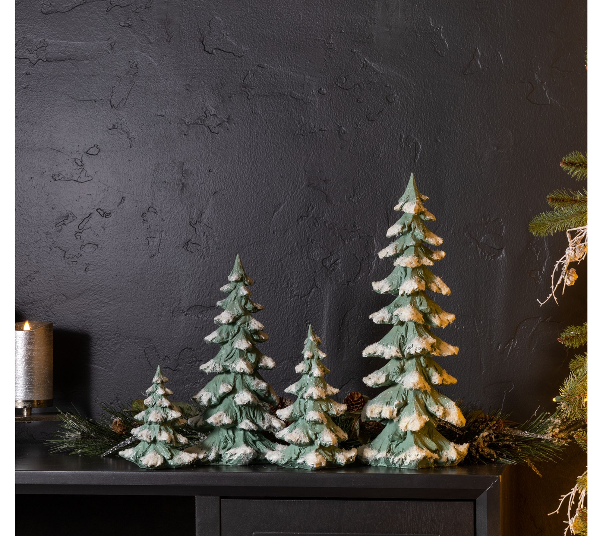 Melrose Flocked Seafoam Pine Tree (Set of 4)