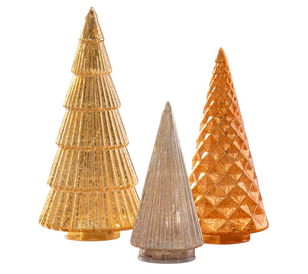 Evergreen Set of 3 LED Metallic Glass Tree Table Decor - QVC.com