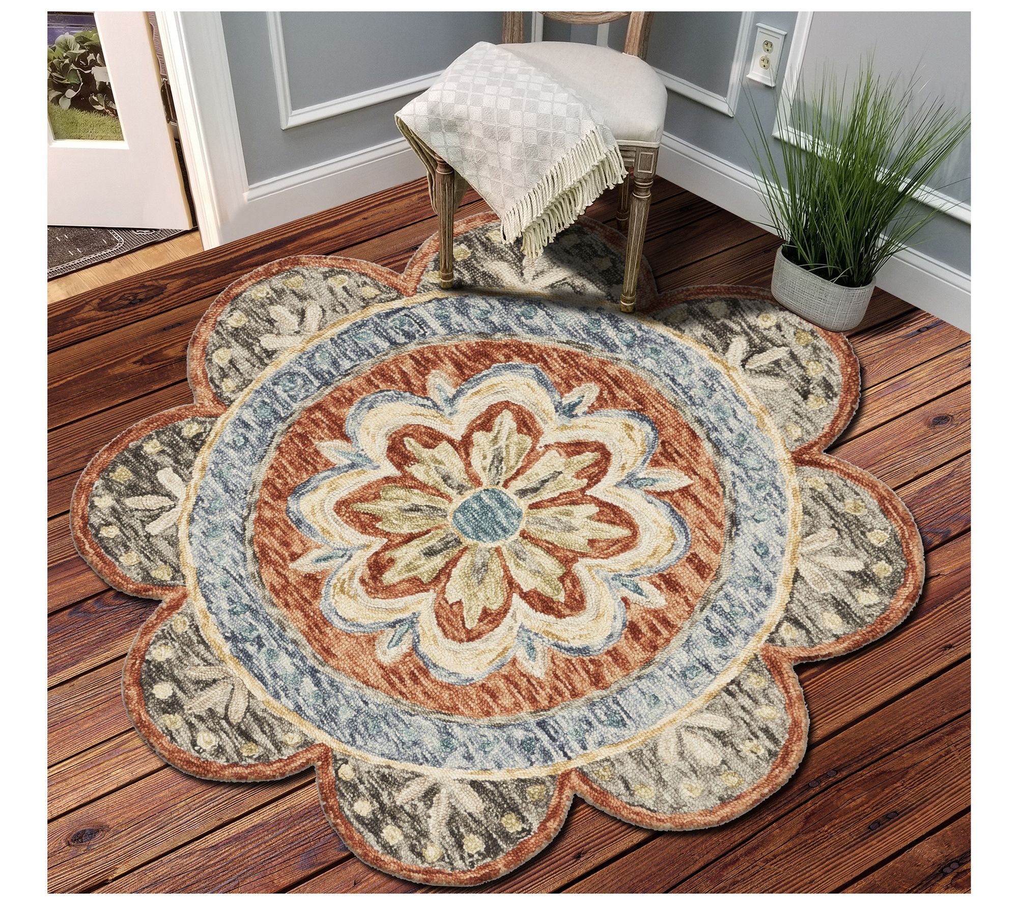 Ox Bay Michelle Floral Medallion Wool Indoor 4'Round Rug