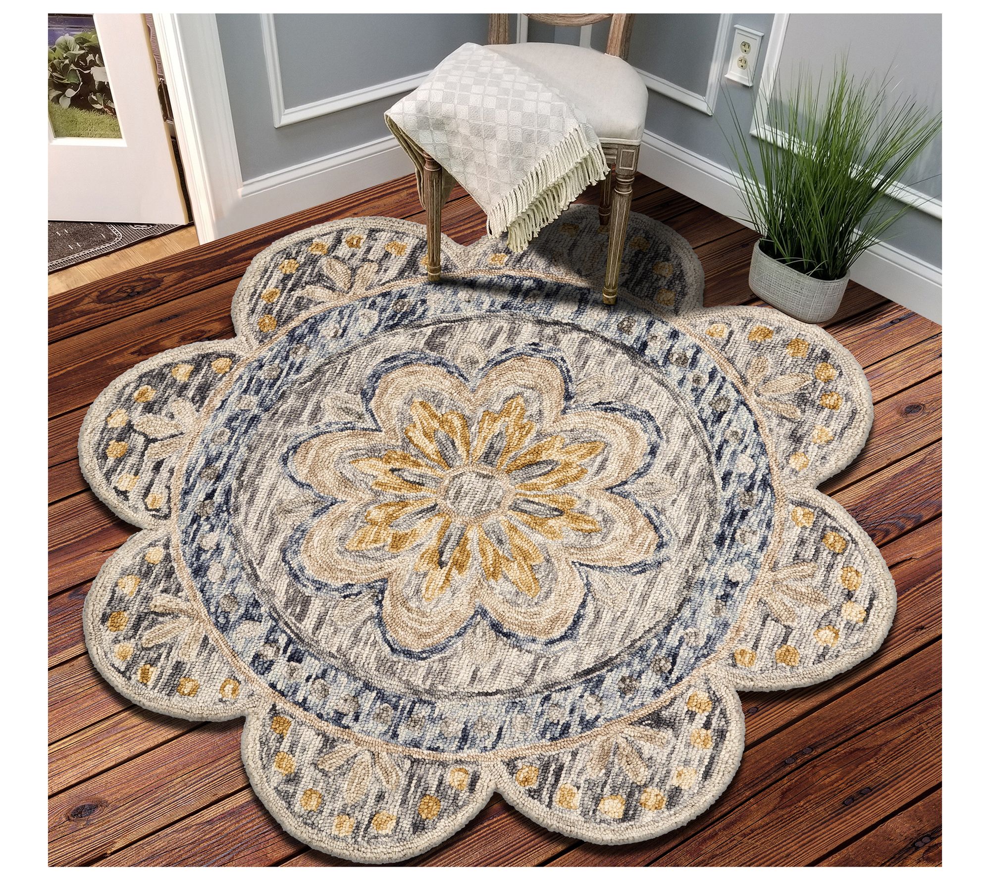 Ox Bay Michelle Floral Medallion Wool Indoor 4'Round Rug