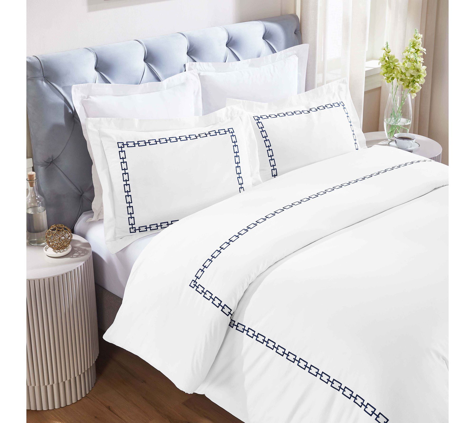 Superior Chain Links Cotton Embroidered Duvet Cover Set-kG/Cal