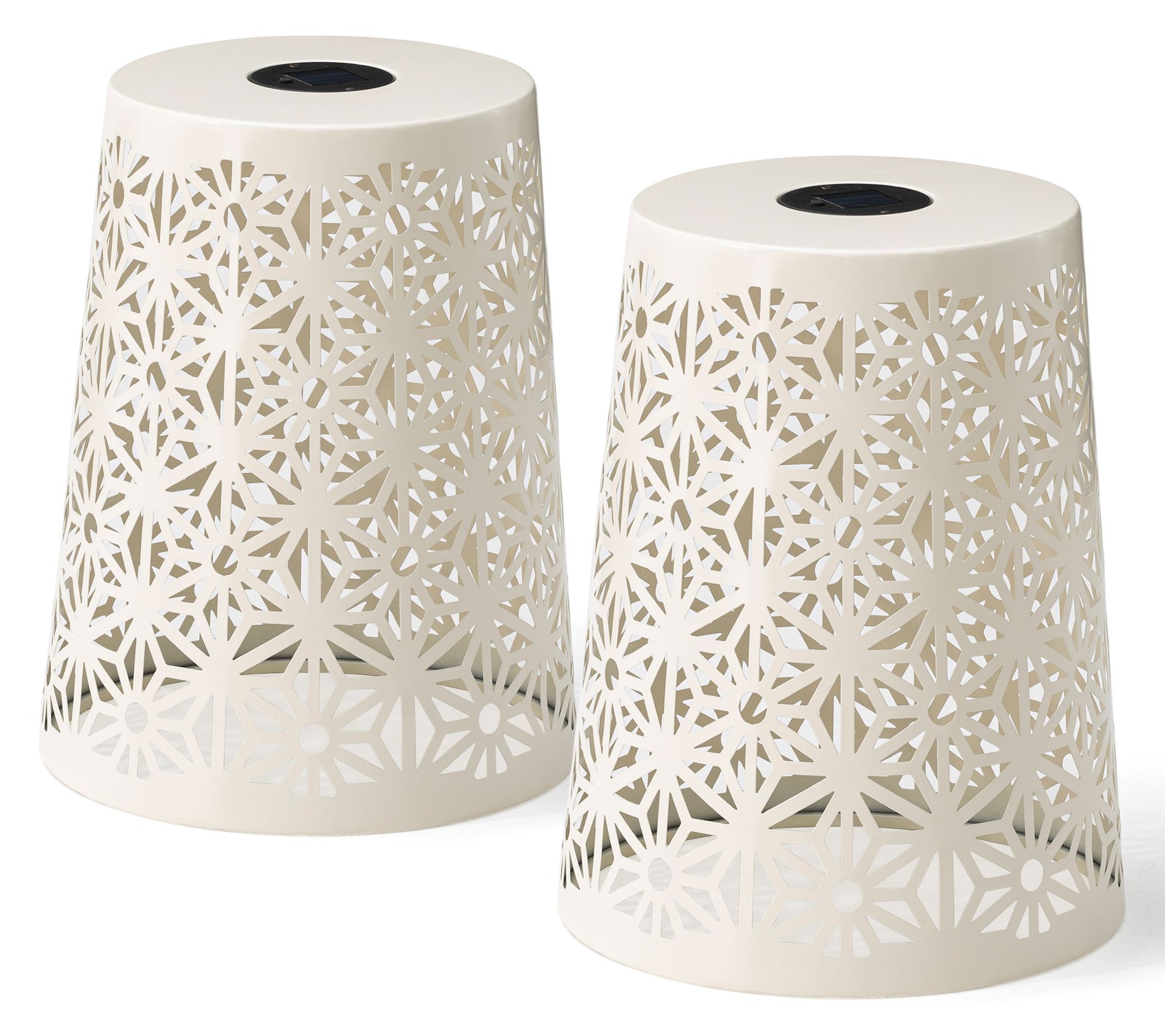 Glitzhome 18" Geo Cutout LED Solar Lighted Garden Stools S/2