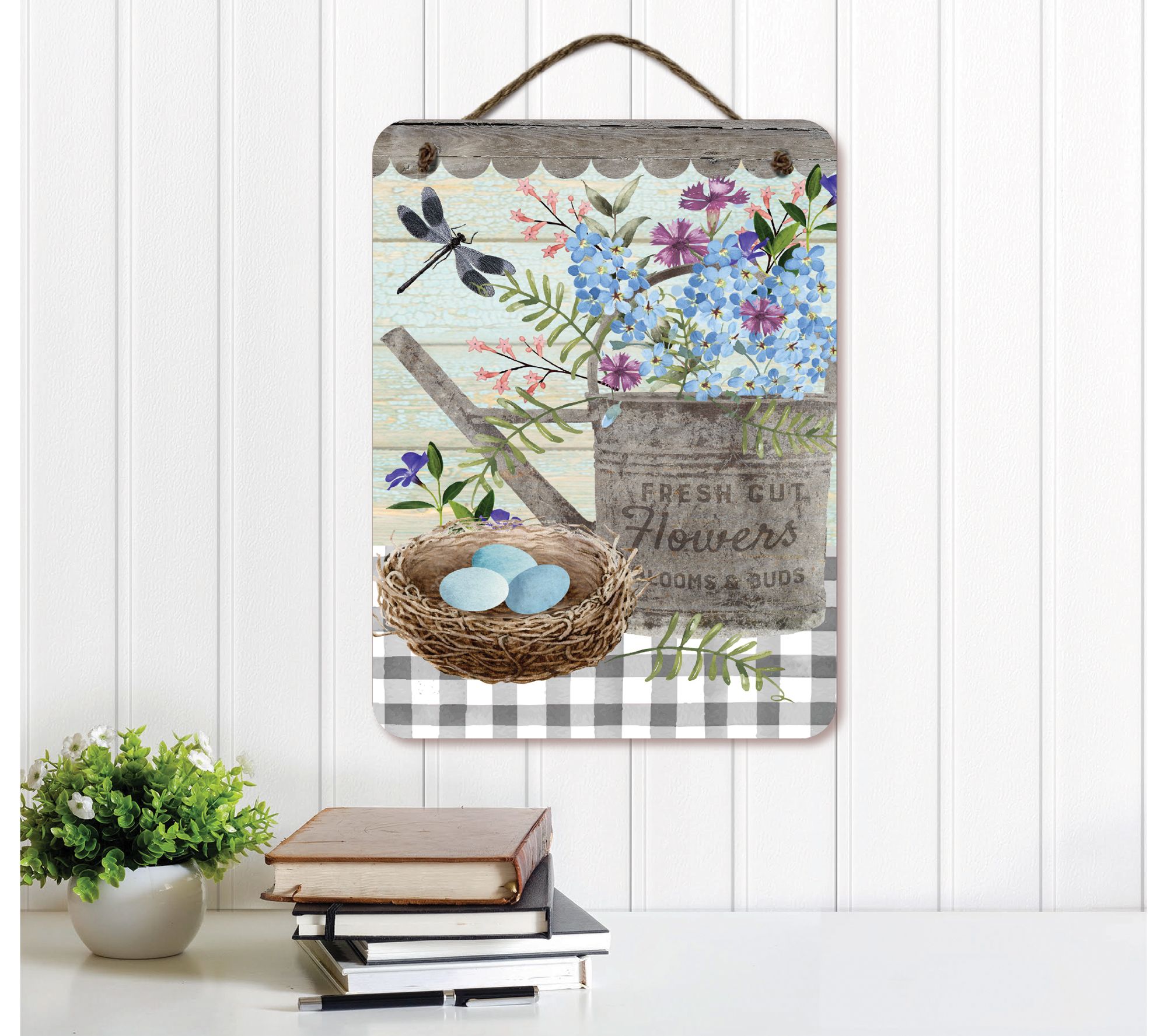 Courtside Market Watering Can Blue Flower 12x16Artboard with