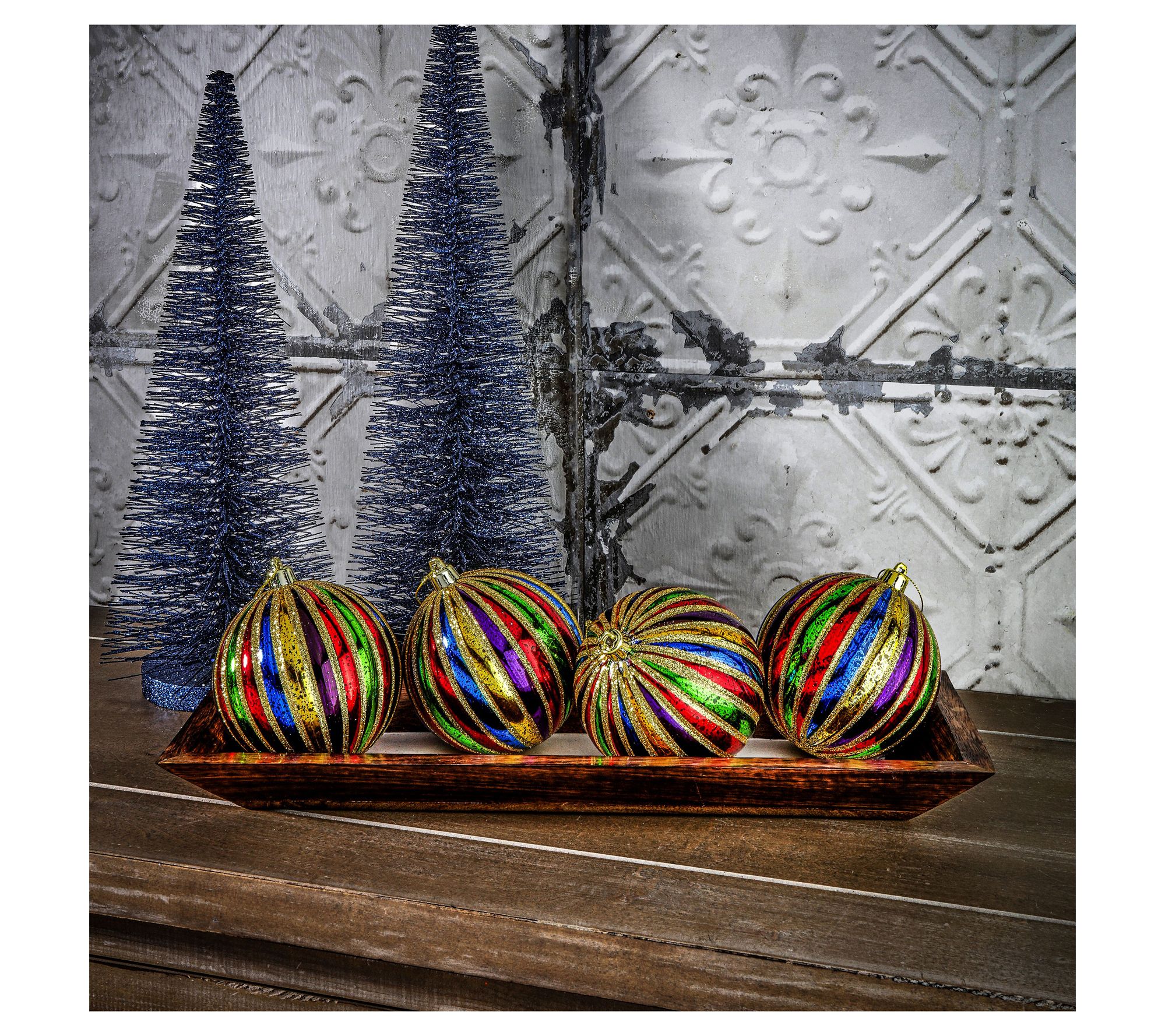 4" Shatterproof Striped Ball Ornament Box Of 4by Valerie