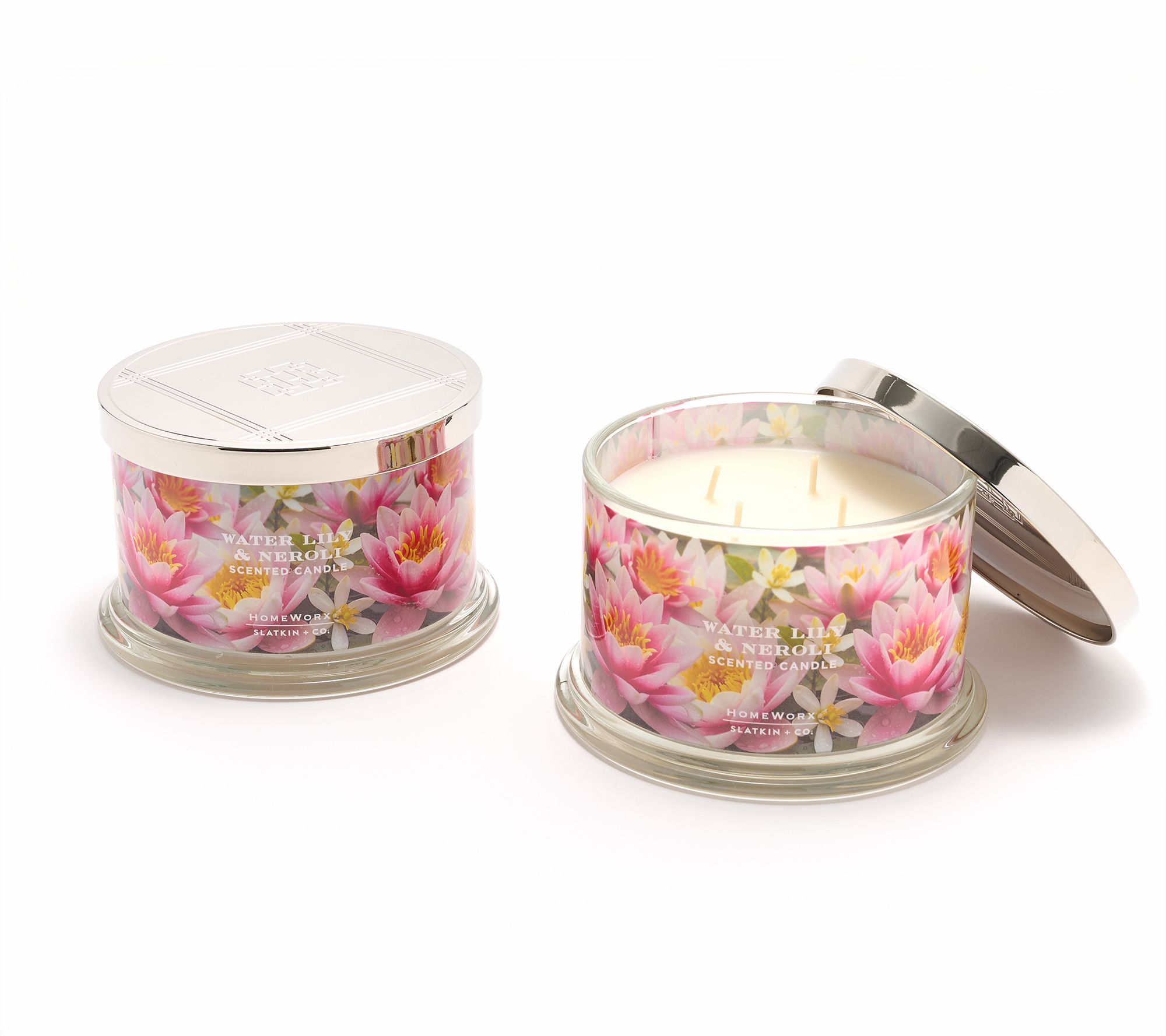HomeWorx by Slatkin + Co. S/2 18oz Candles-Water Lily & Negroli