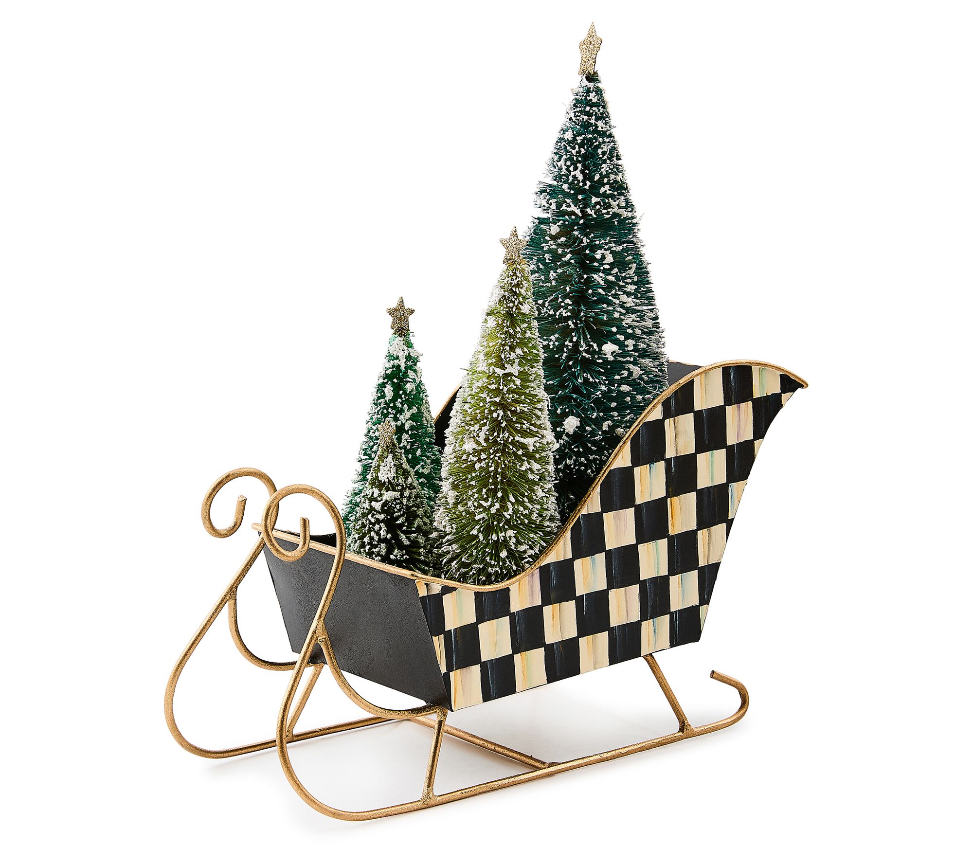 "As Is" MacKenzie- Childs Check Sleigh with Brush Trees