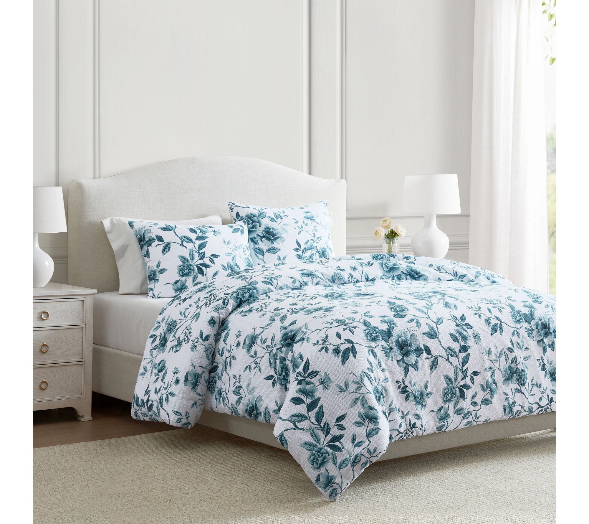 Martha Stewart Vivian Floral Blue Cotton King Duvet Set