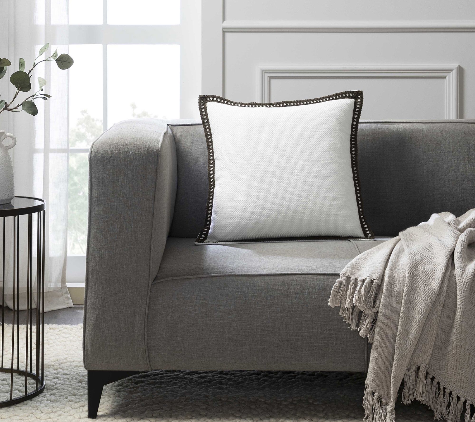 Tahari Home Crochet Edge Decorative Pillow, 20"x 20"