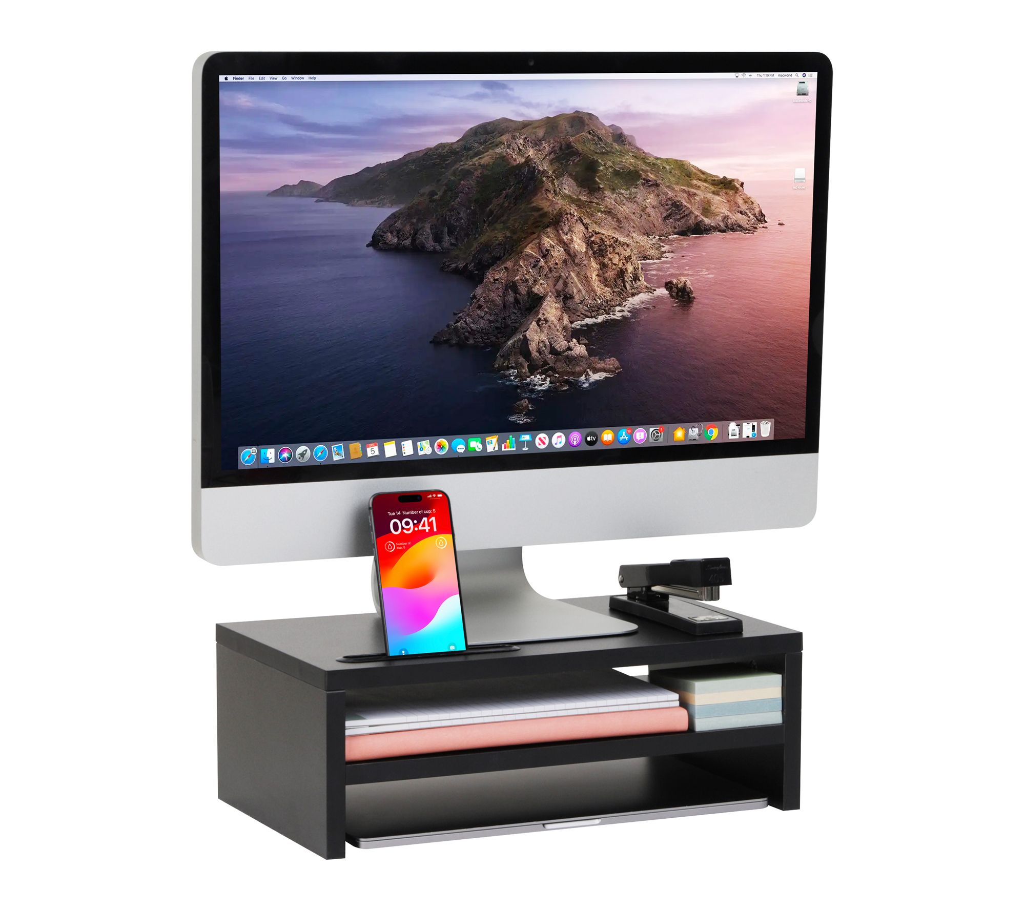 Mind Reader Monitor Stand with Phone Slot and Storage