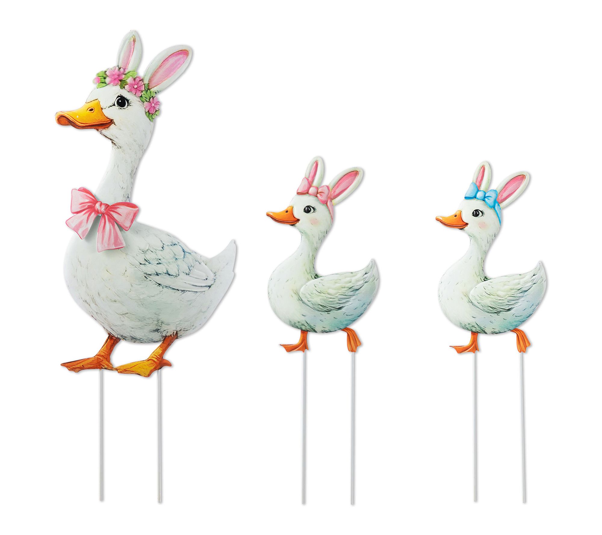 Glitzhome S/3 Easter Metal Duck Family Garden Stake