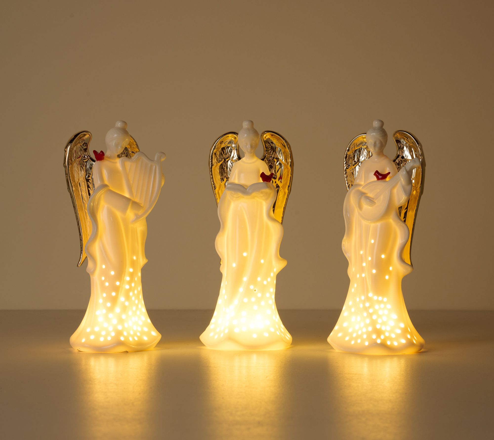 Jane x Home Reflections 3pc Lit Ceramic Cardinal Angel Choir - QVC.com