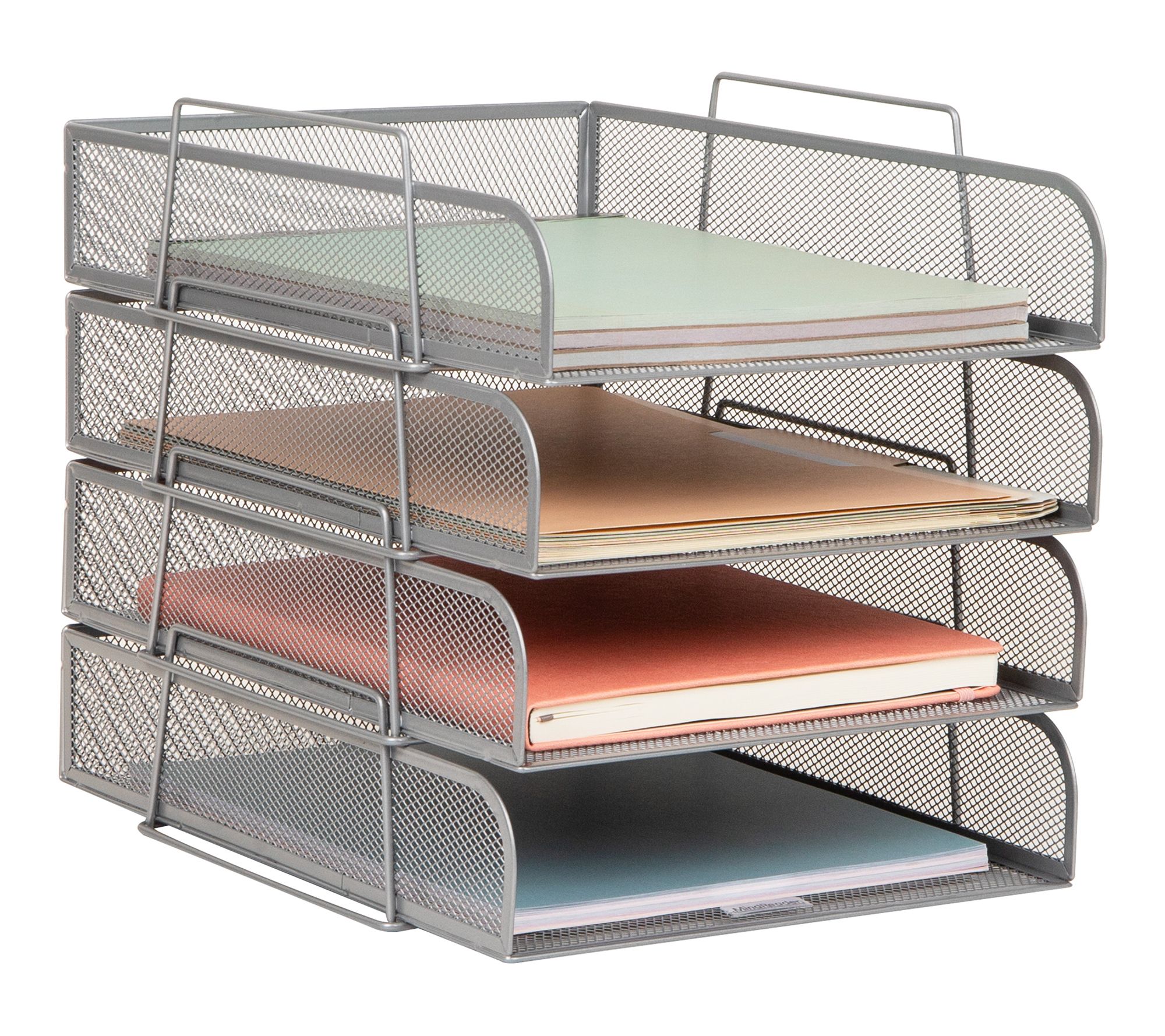 Mind Reader Stackable Paper Tray, 4 Piece, Silver